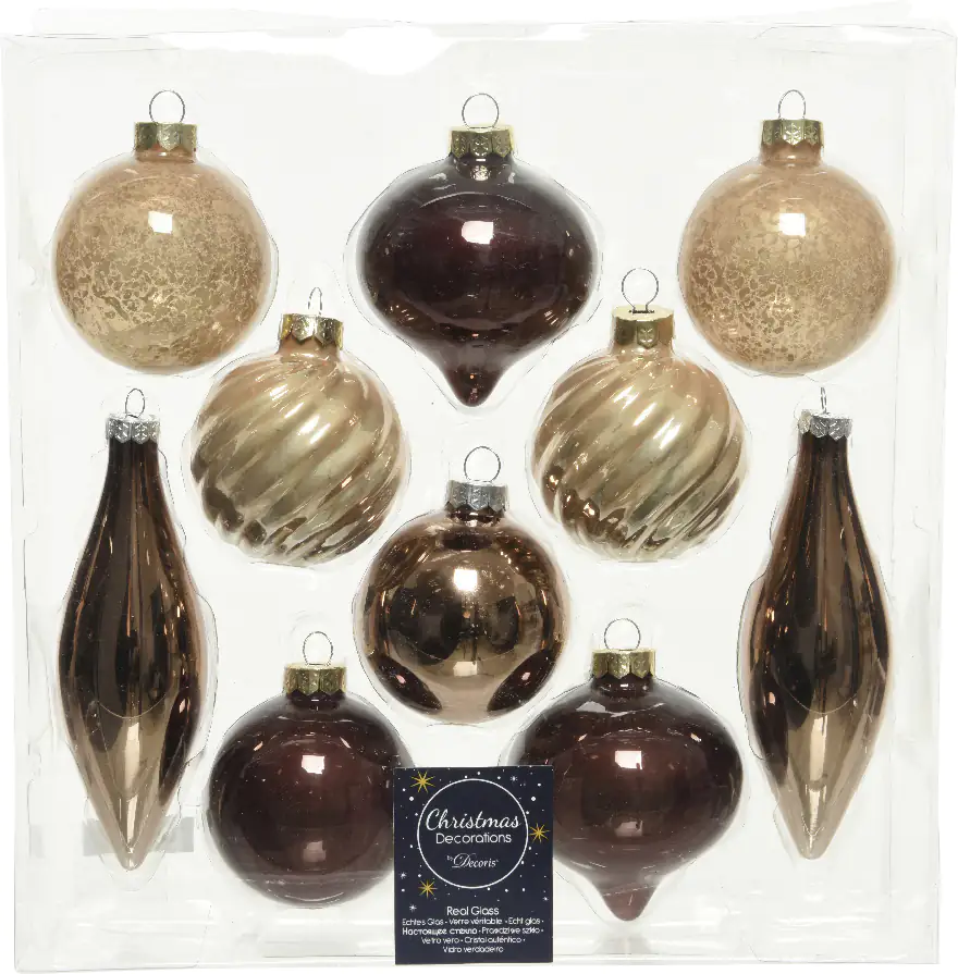 Kaemingk Weinachtsbaumkugel Sortiment aus Glas braun mix - 10 Stück