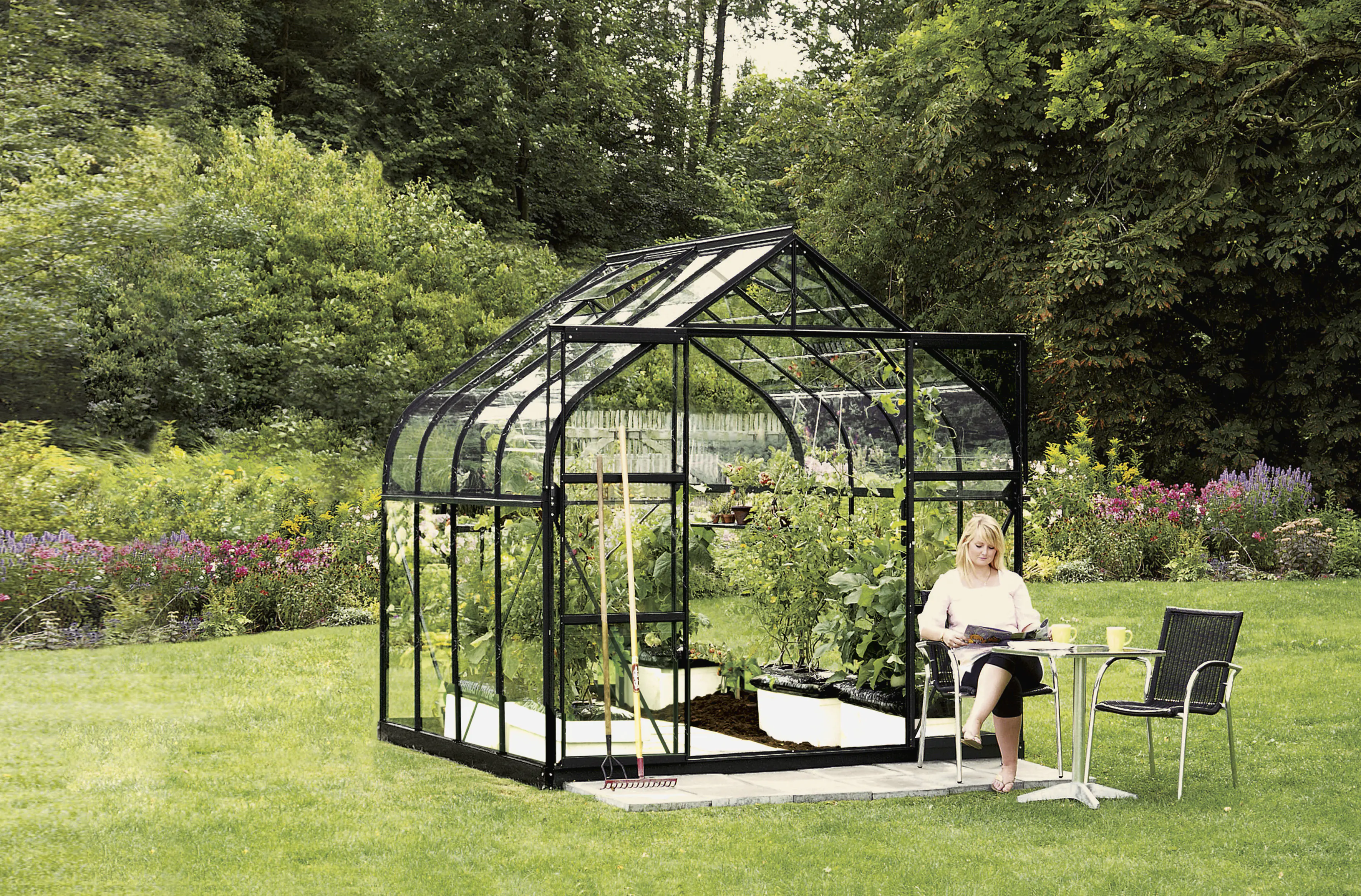 Vitavia Gewächshaus-Set Dione 6700 ESG 3 mm schwarz 254 x 254 cm 