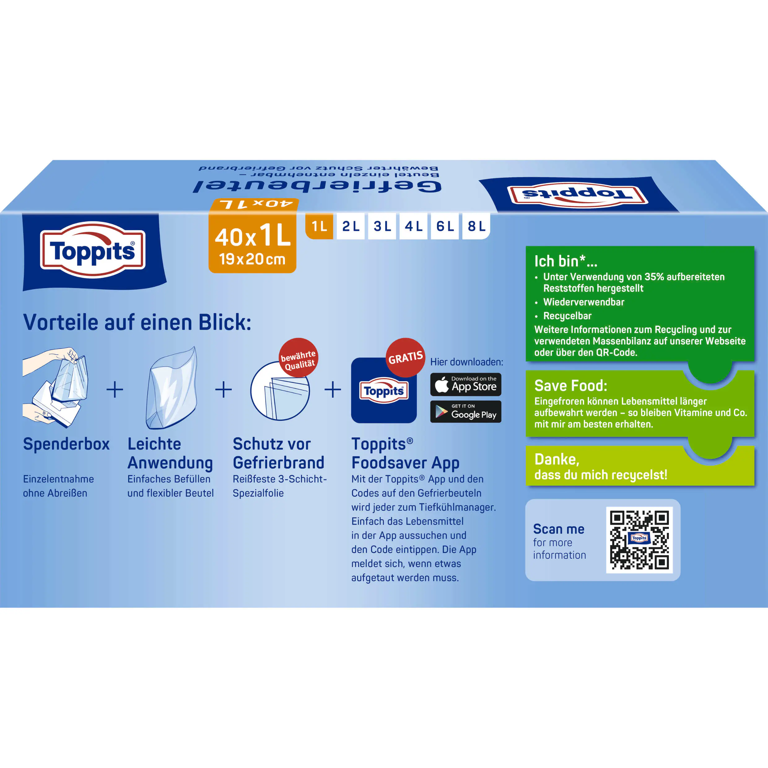 Toppits Gefrierbeutel 1 L, 40 Stück