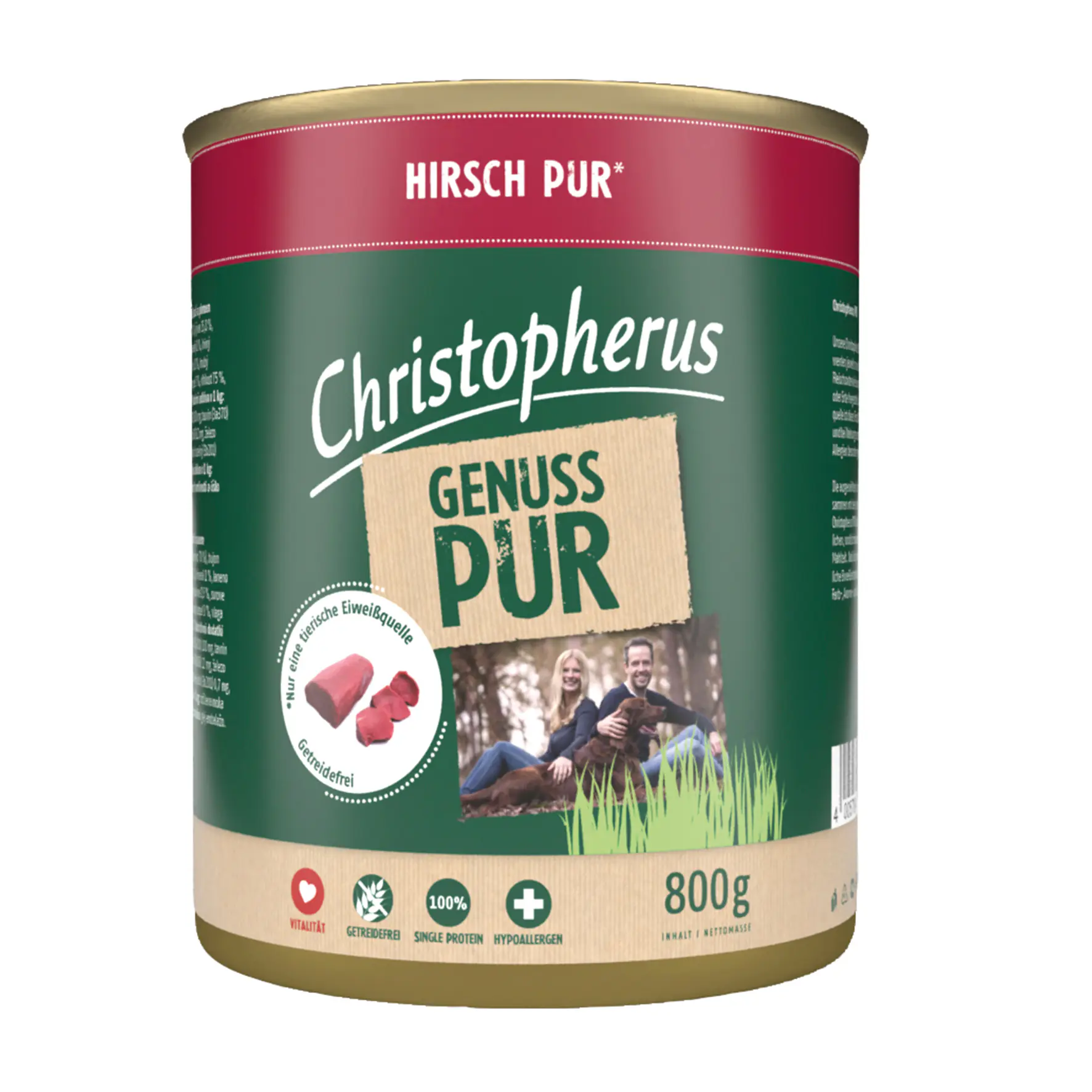 Christopherus Pur Hundenassfutter Single Protein getreidefrei 800 g Hirsch