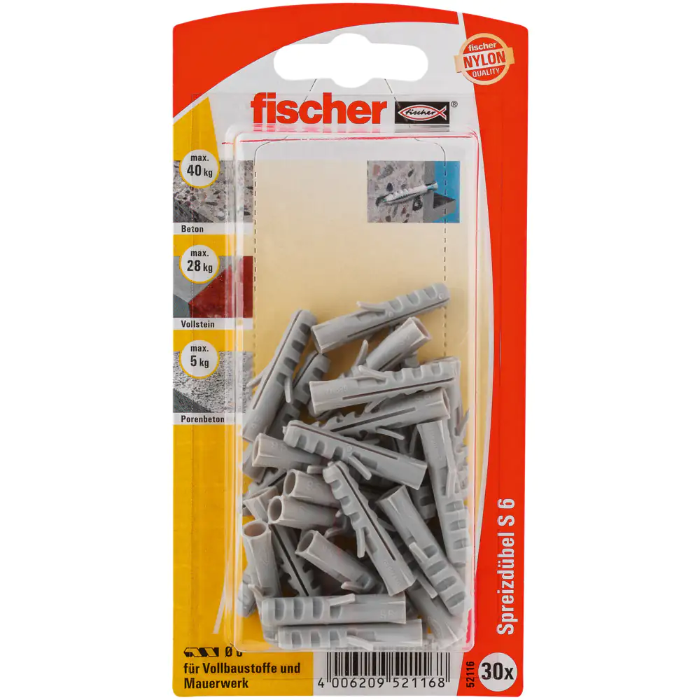 Fischer Dübel S 6.0 x 30 mm - 30 Stück Fischer Dübel S 6.0 x 30 mm - 30 Stück