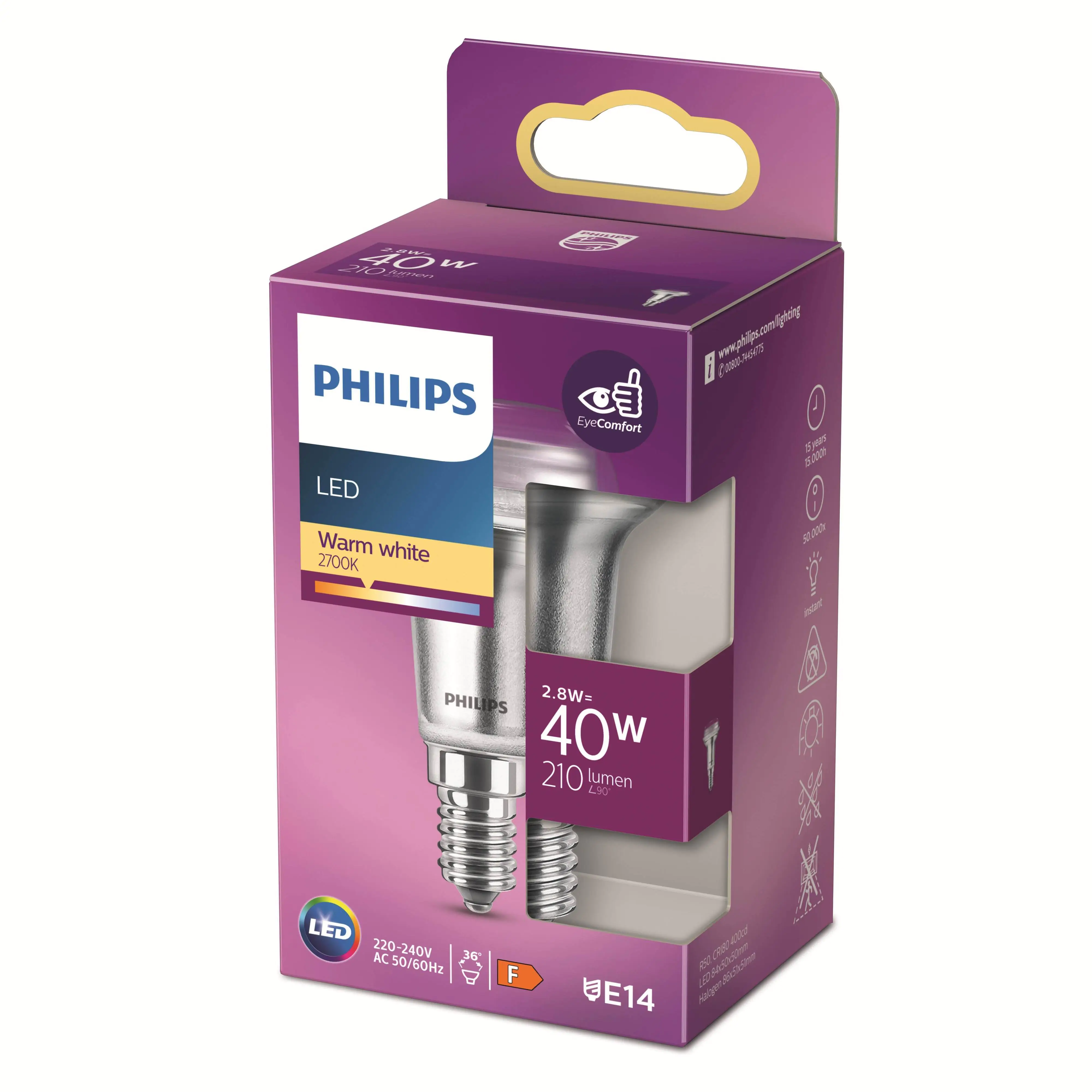 Philips LED-Leuchtmittel Spot R50 E14 2,8W warmweiß