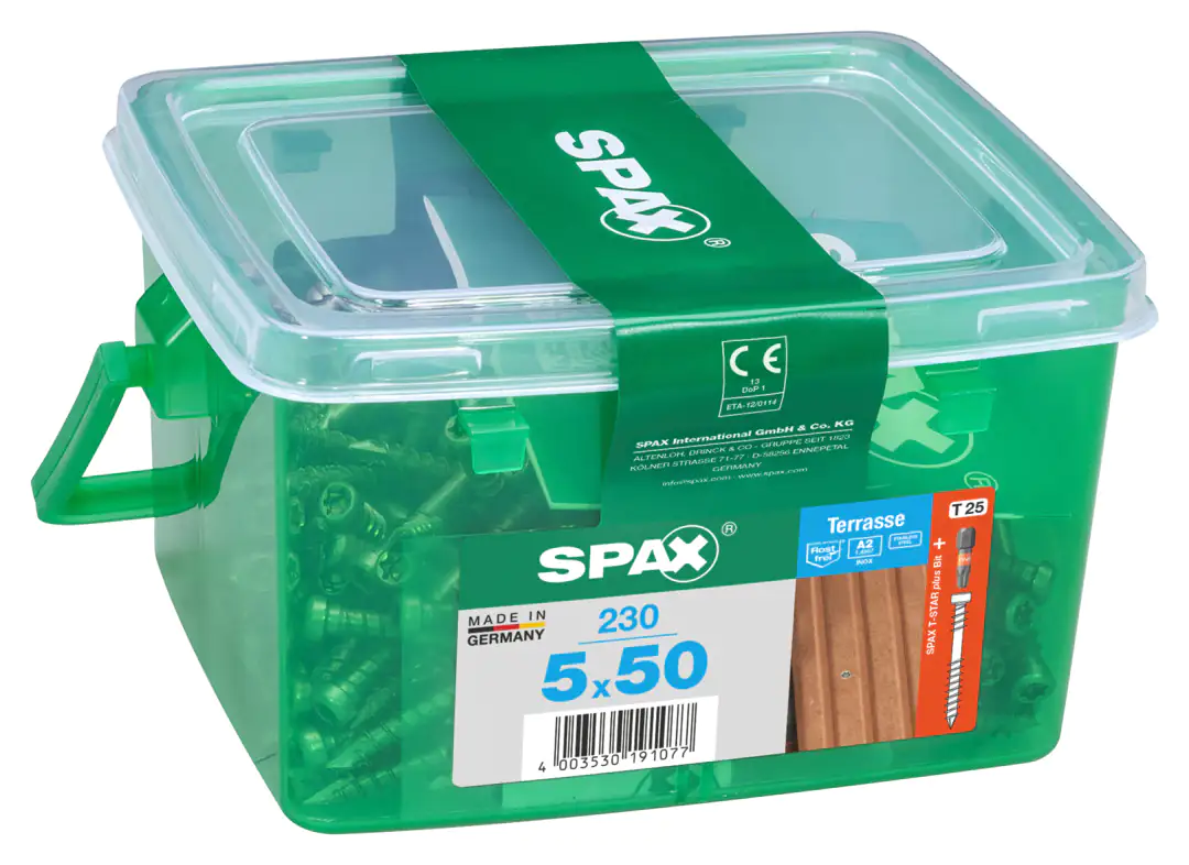 Spax Terrassenschrauben 5.0 x 50 mm TX 25 Zylinderkopf - 230 Stk. Spax Terrassenschrauben 5.0 x 50 mm TX 25 Zylinderkopf - 230 Stk.