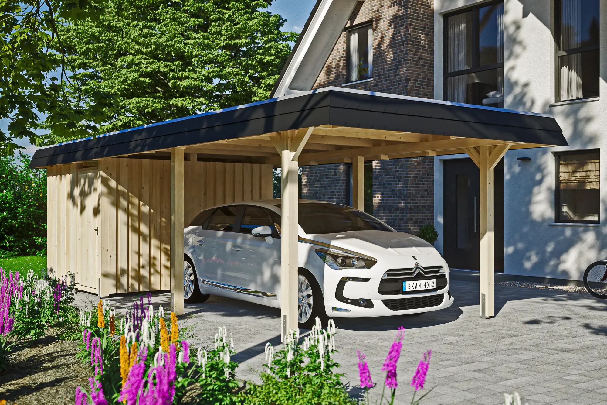 4018211025183 SKAN HOLZ Carport Wendland mit Abstellraum 362 x 870 cm mit EPDM-Dach