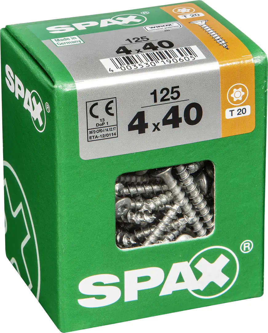 Spax Universalschrauben 4.0 x 40 mm TX 20 Linsenkopf - 125 Stk. Spax Universalschrauben 4.0 x 40 mm TX 20 Linsenkopf - 125 Stk.