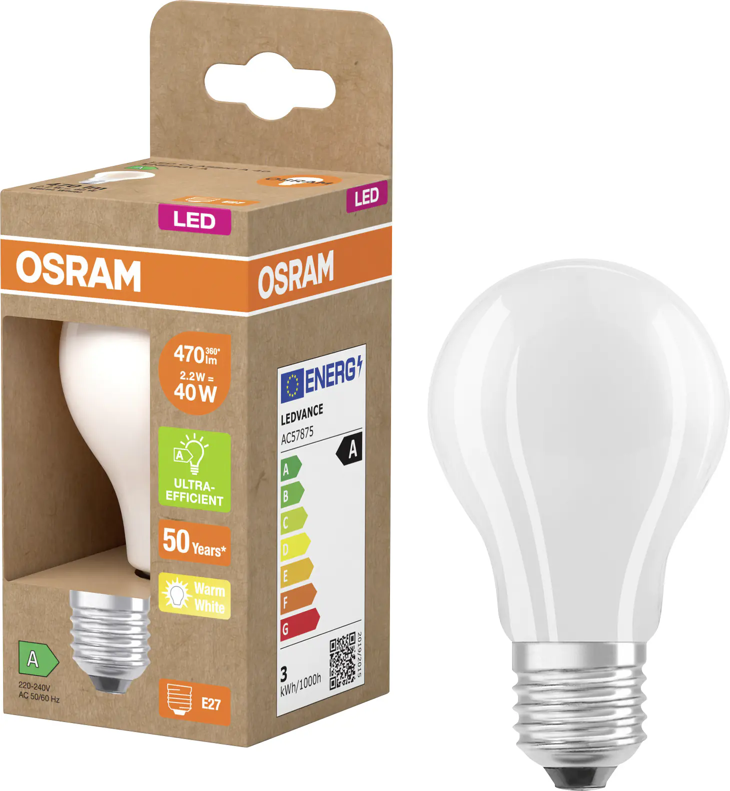 Osram LED Leuchtmittel E27 Classic 2,2W matt warmweiß