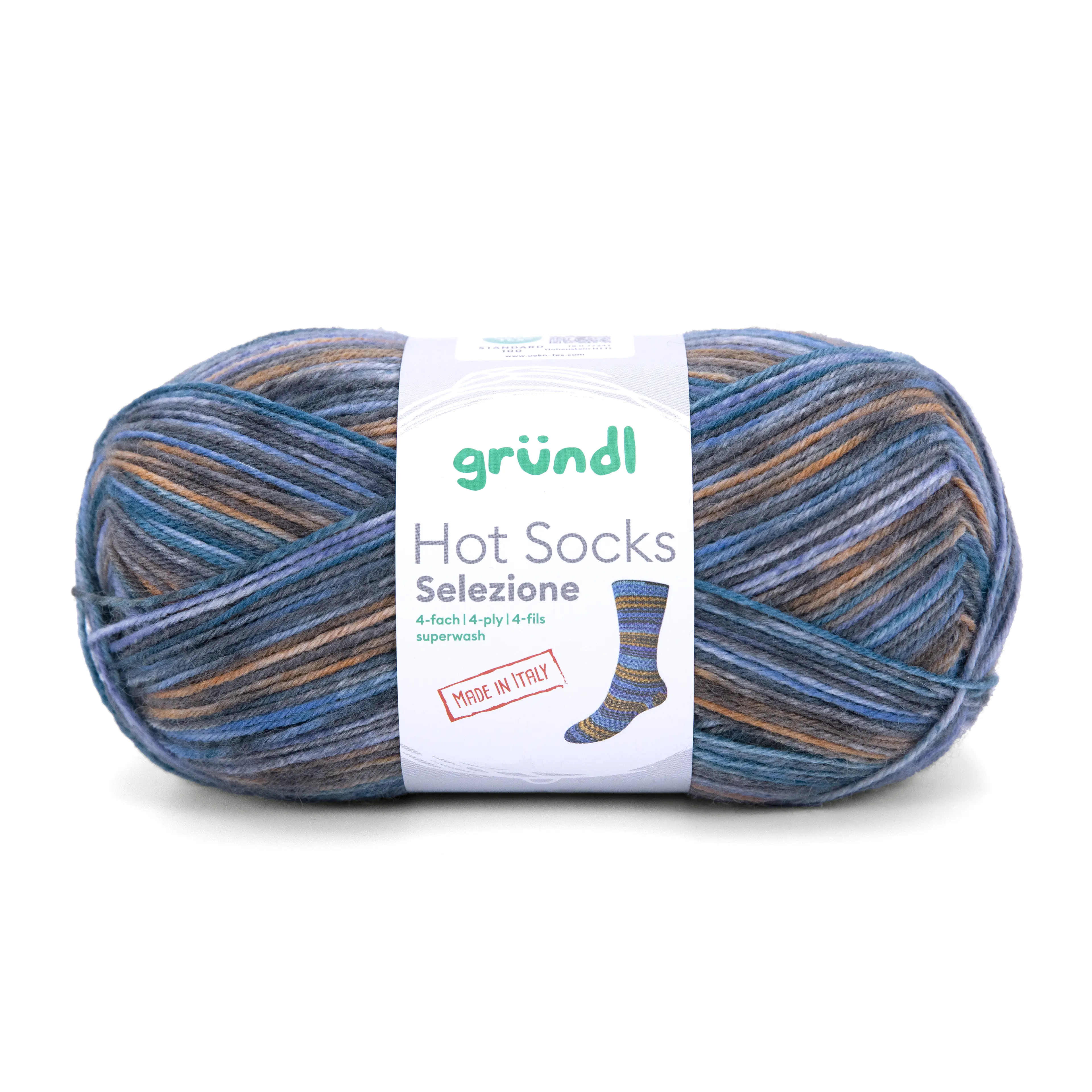 Gründl Sockenwolle Hot Socks 100 g 4-fach, camel-graublau-türkisblau