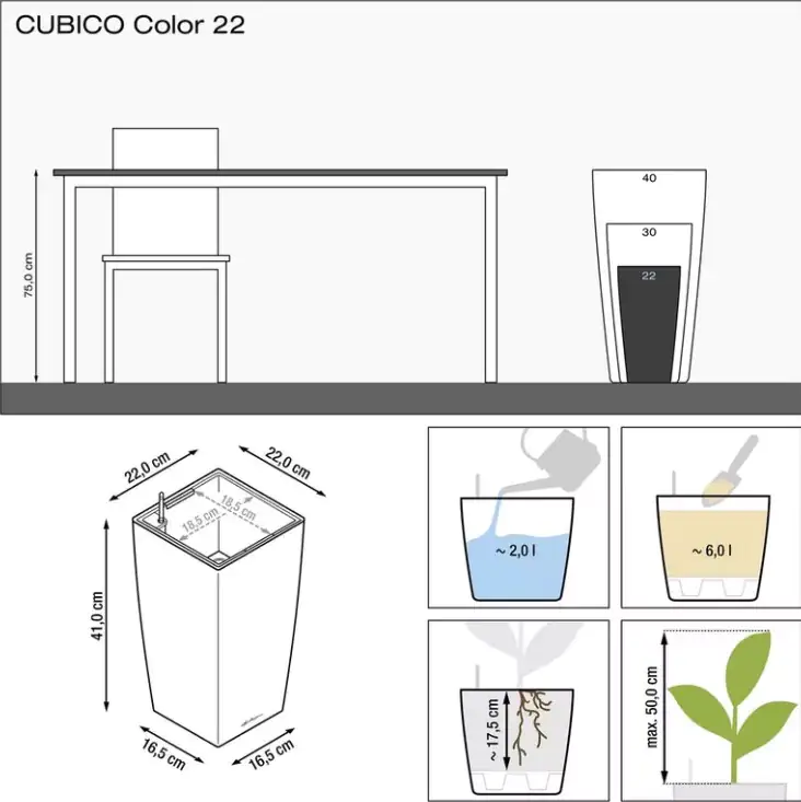 Lechuza Pflanzgefäß Cubico Color 40 schiefergrau