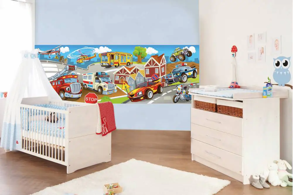 papermoon Vlies- Fototapete Digitaldruck 350 x 100 cm Kids Cars Panorama