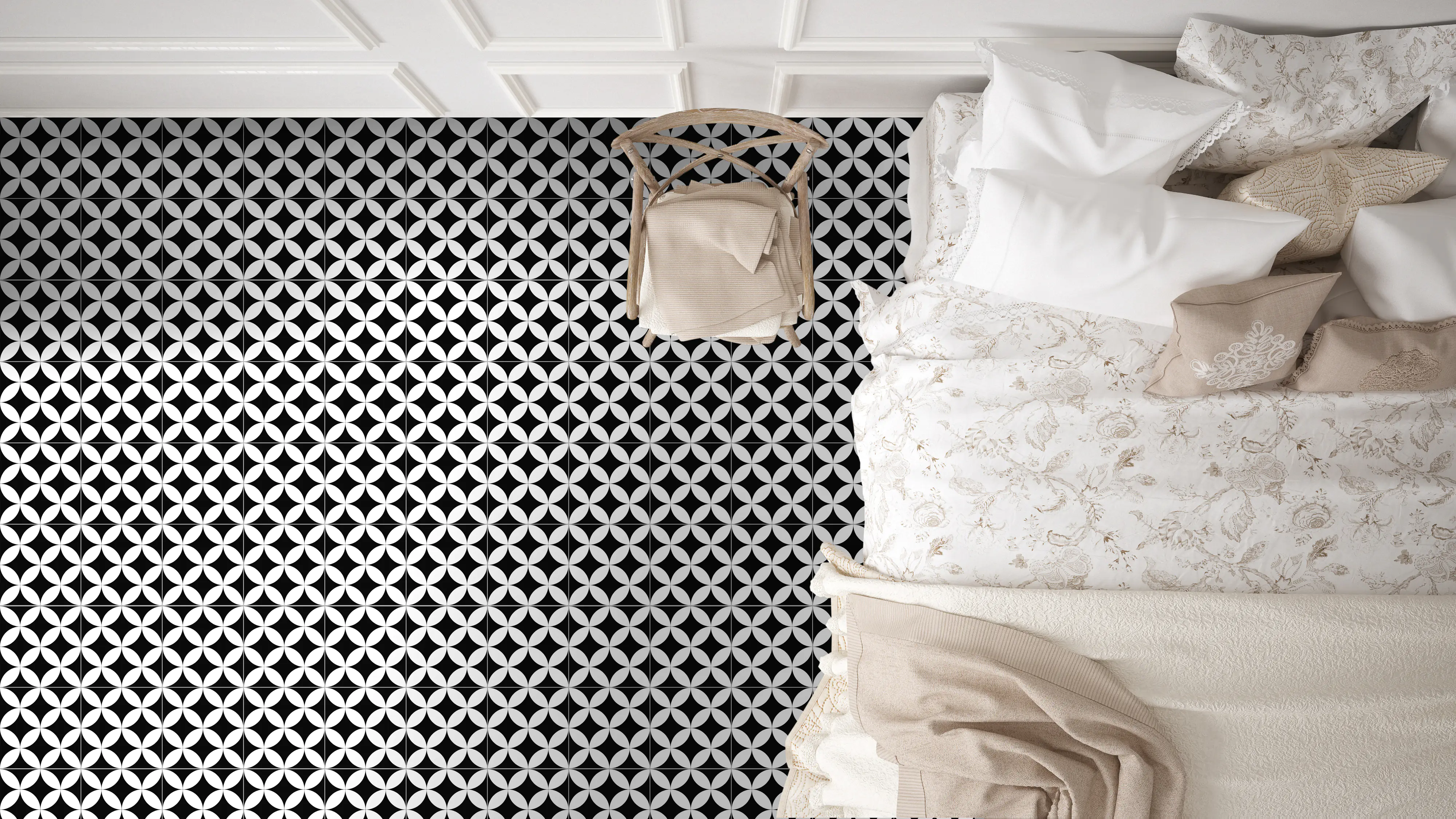 Bodenfliese Feinsteinzeug Casablanca Circle 20 x 20 cm weiß-schwarz