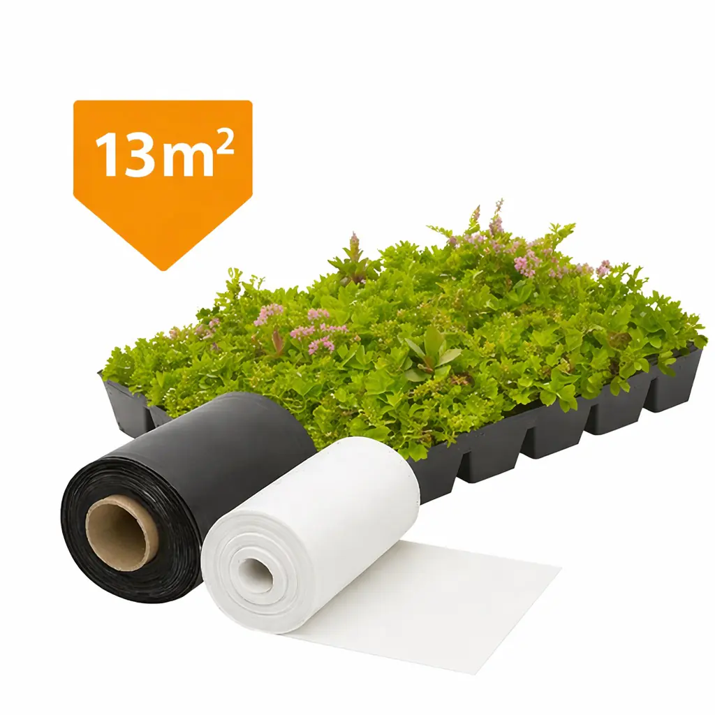 Plantile Dachbegrünungs-Komplettset mit Folie und Vlies für 13 m² Dachfläche