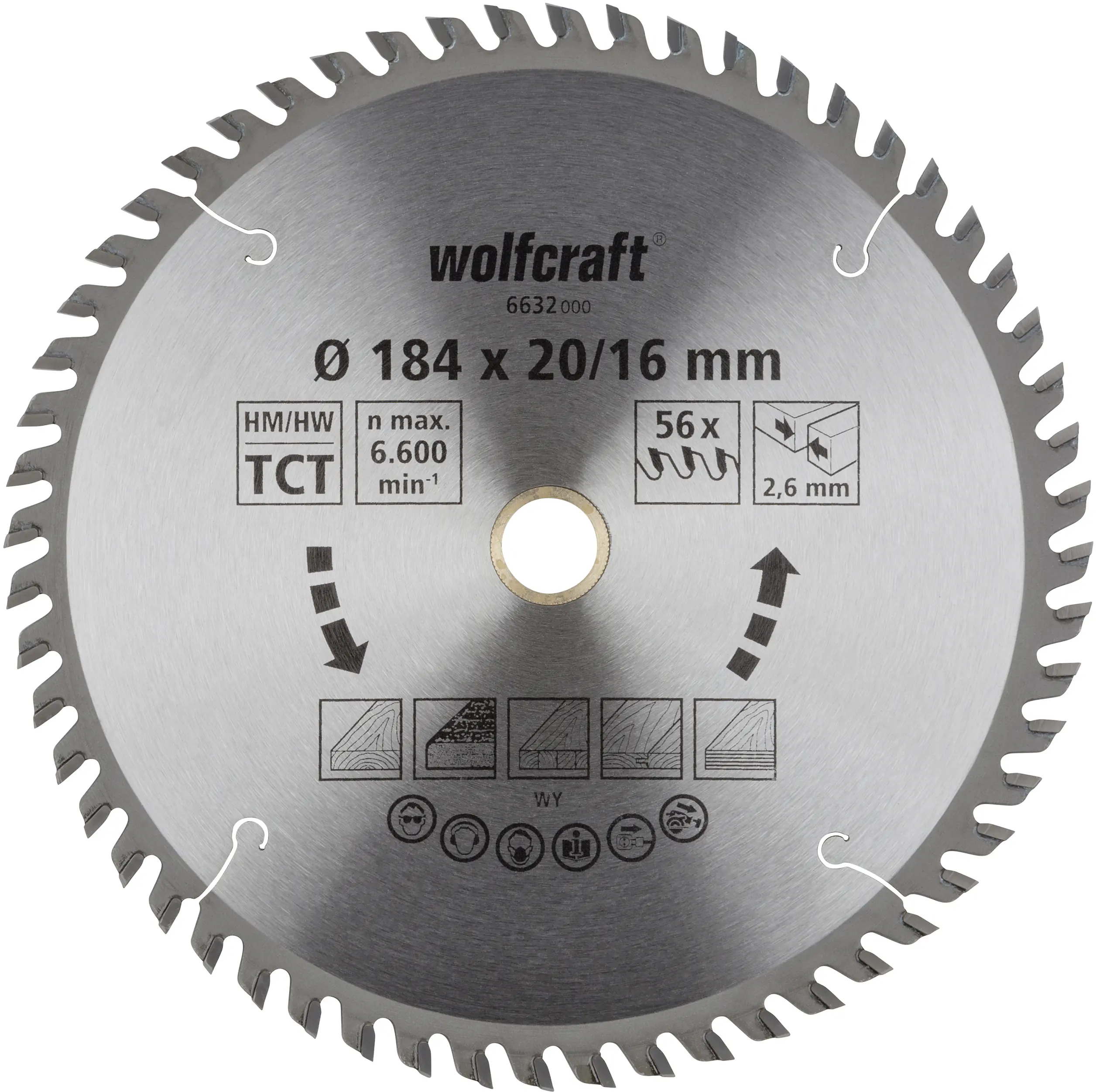 Wolfcraft Kreissägeblatt 184 x 20/16 mm 56 Zähne Hartmetall