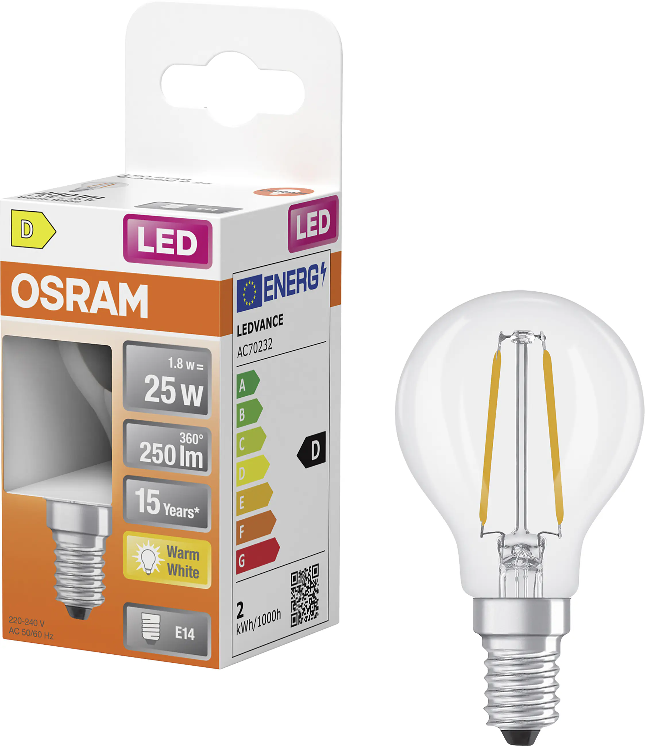 Osram LED Leuchtmittel E14 Star Classic 1,8W klar warmweiß