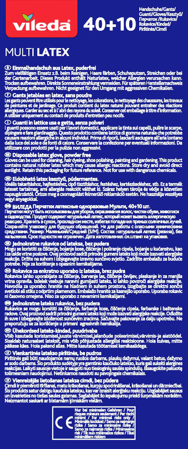 Vileda Multi Latex Einmalhandschuhe 40+10 S/M