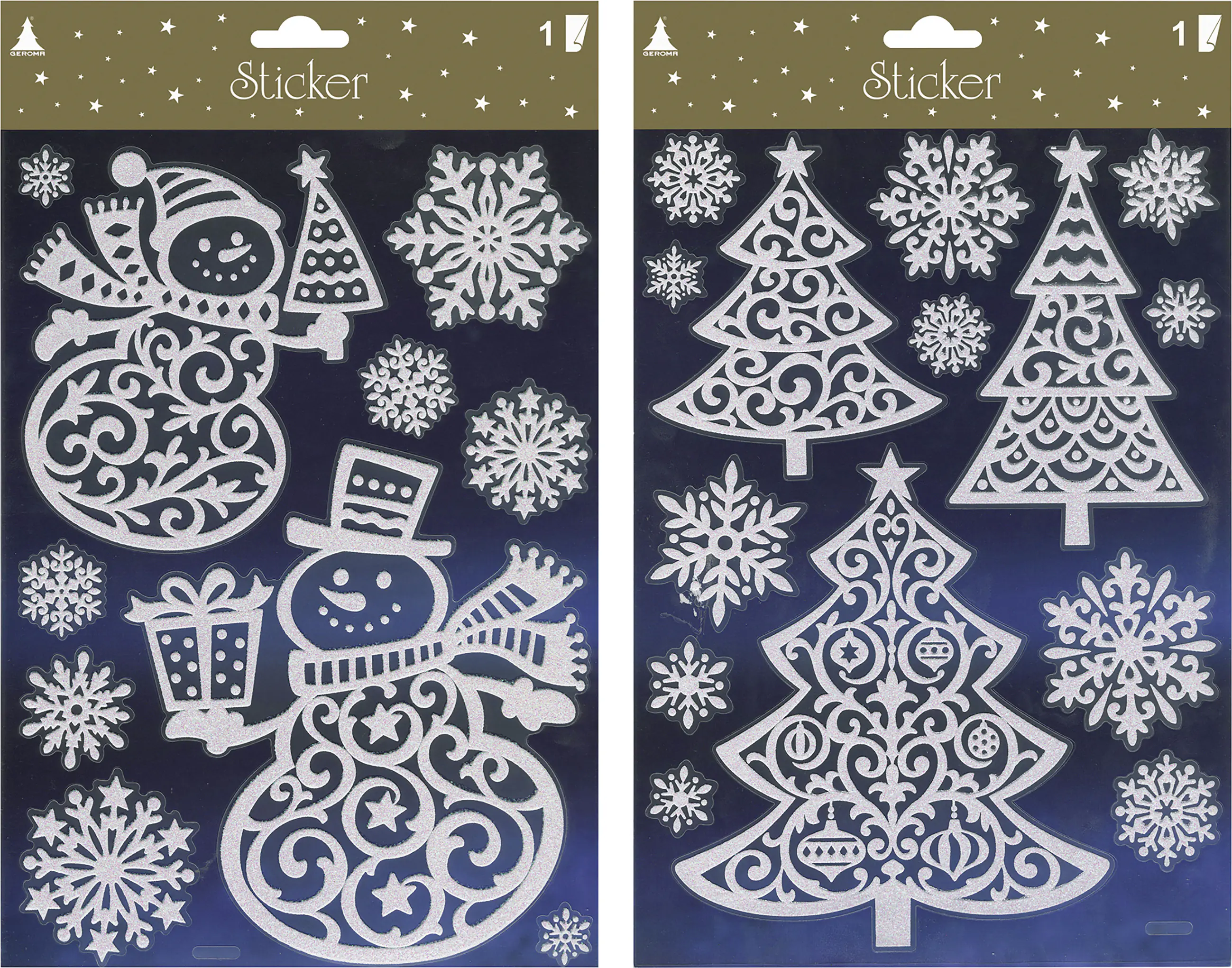 Fensterbild Weihnachten Sticker mit Glitzer 32 x 19 cm weiß 2-fach sortiert