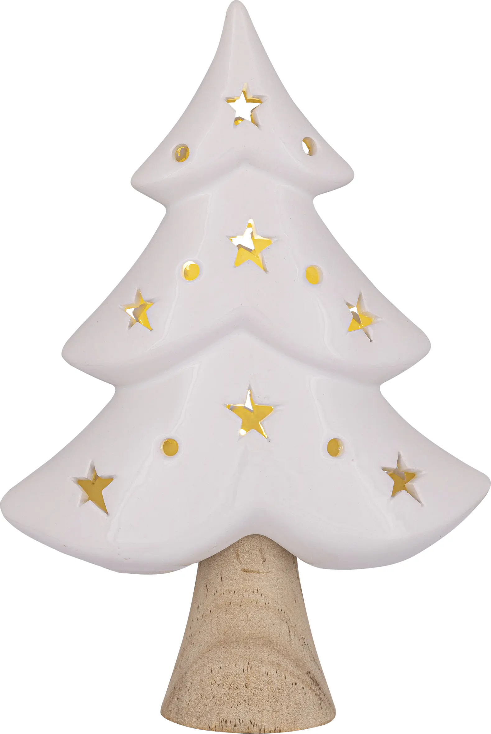 HGD LED-Keramikbaum mit Holzstamm 14,5 x 21 cm warmweiß natur/weiß