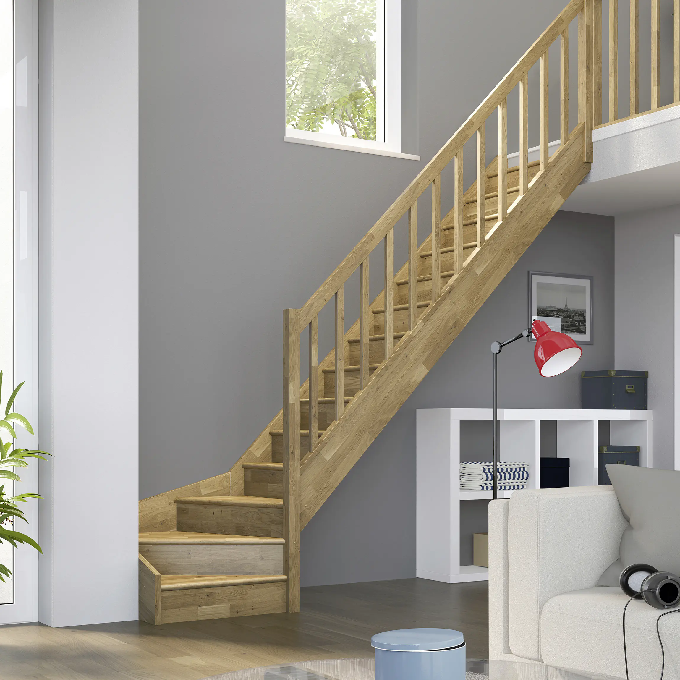 Dolle Raumspartreppen Paris 1/4-gew. Eiche versiegelt inkl. Geländer