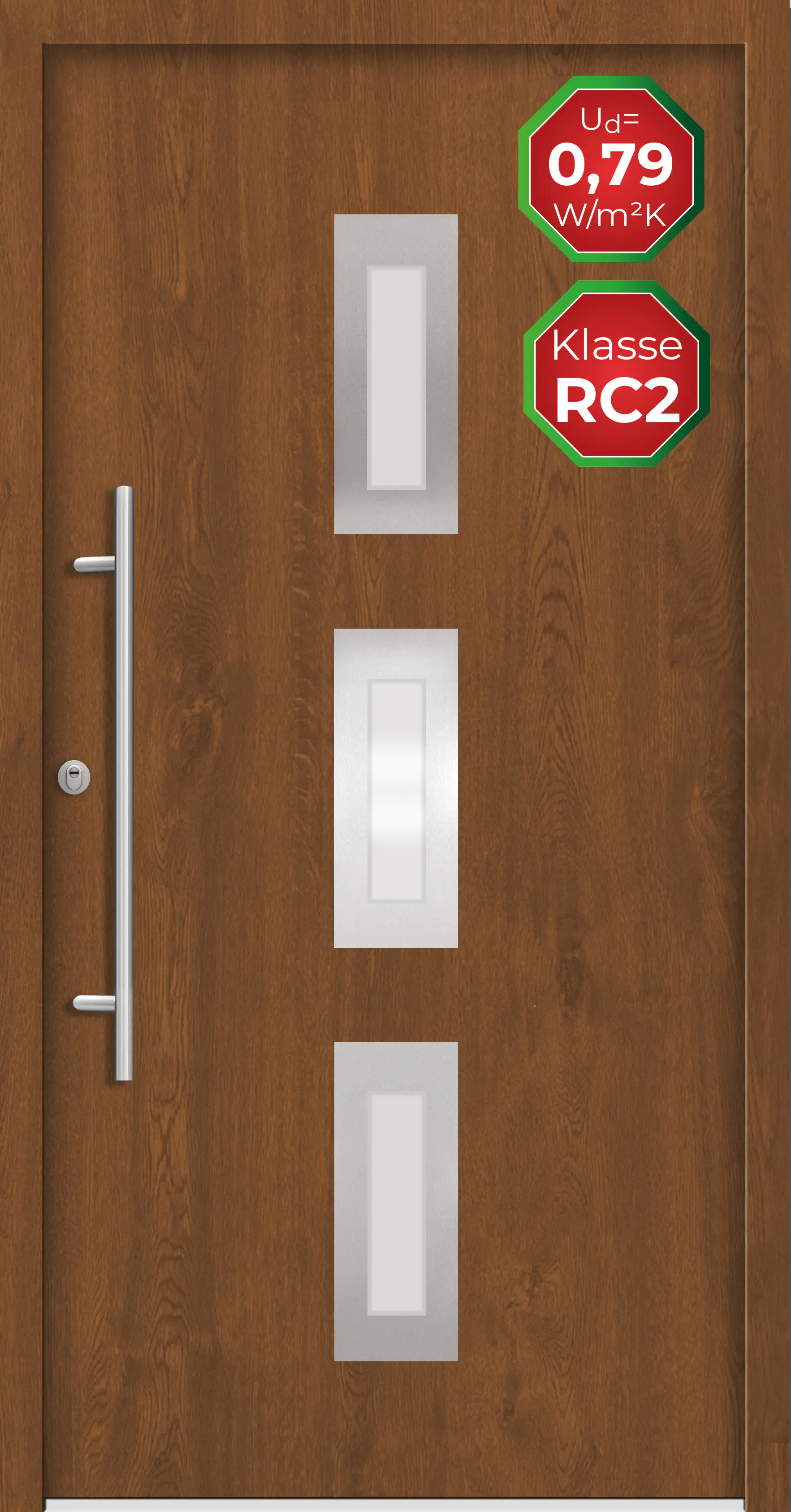 Splendoor Haustür Passivedoor Premium B02 RC2 Golden Oak DIN Links 100 x 210 cm