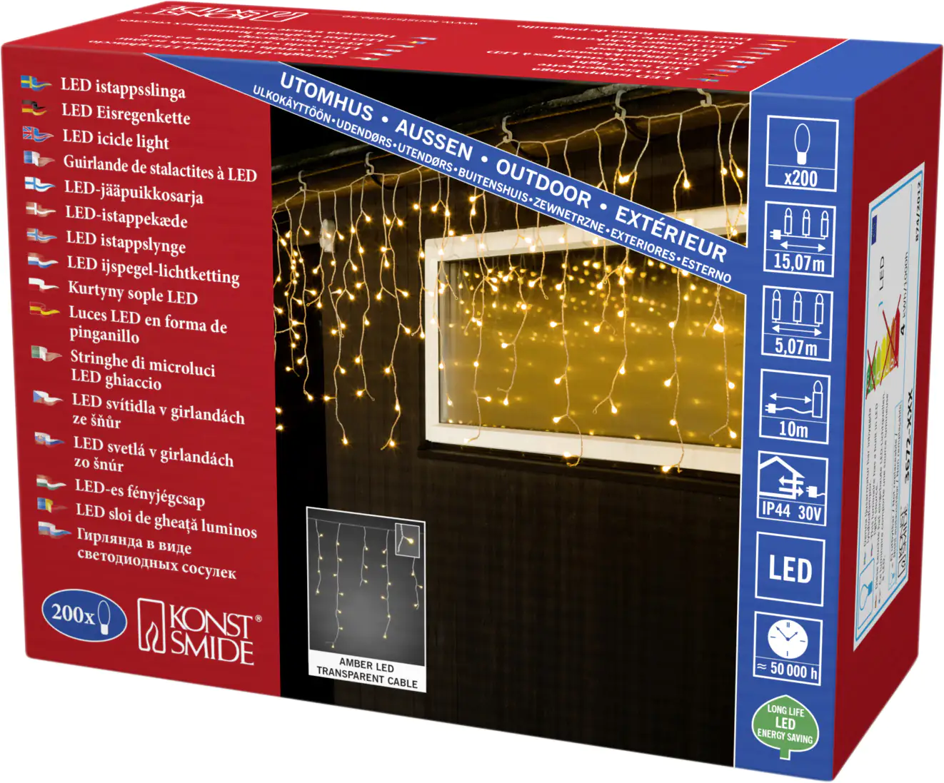 Konstsmide LED Eisregen Lichtervorhang für Außen 200 LED, bernstein