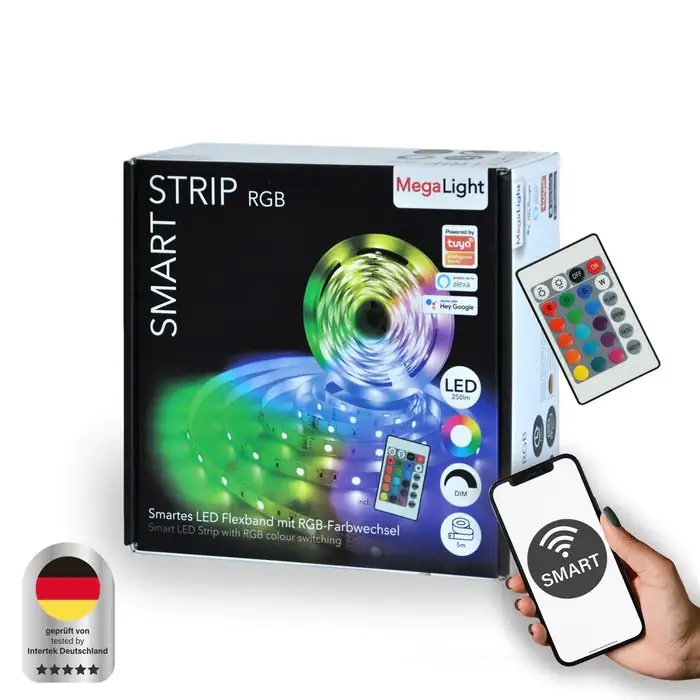 MegaLight LED Stripe 5m Tuya Smart 24W, dimmbar, RGB MegaLight LED Stripe 5m Tuya Smart 24W, dimmbar, RGB