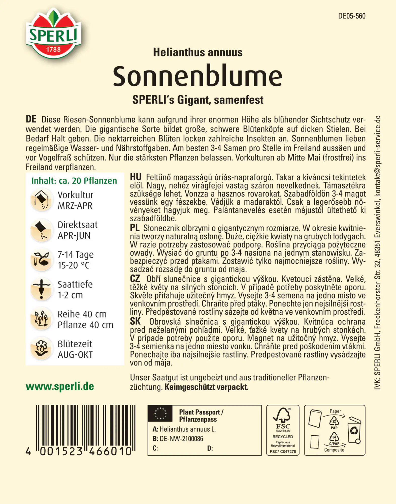 Sperli Sonnenblume SPERLI's Gigant