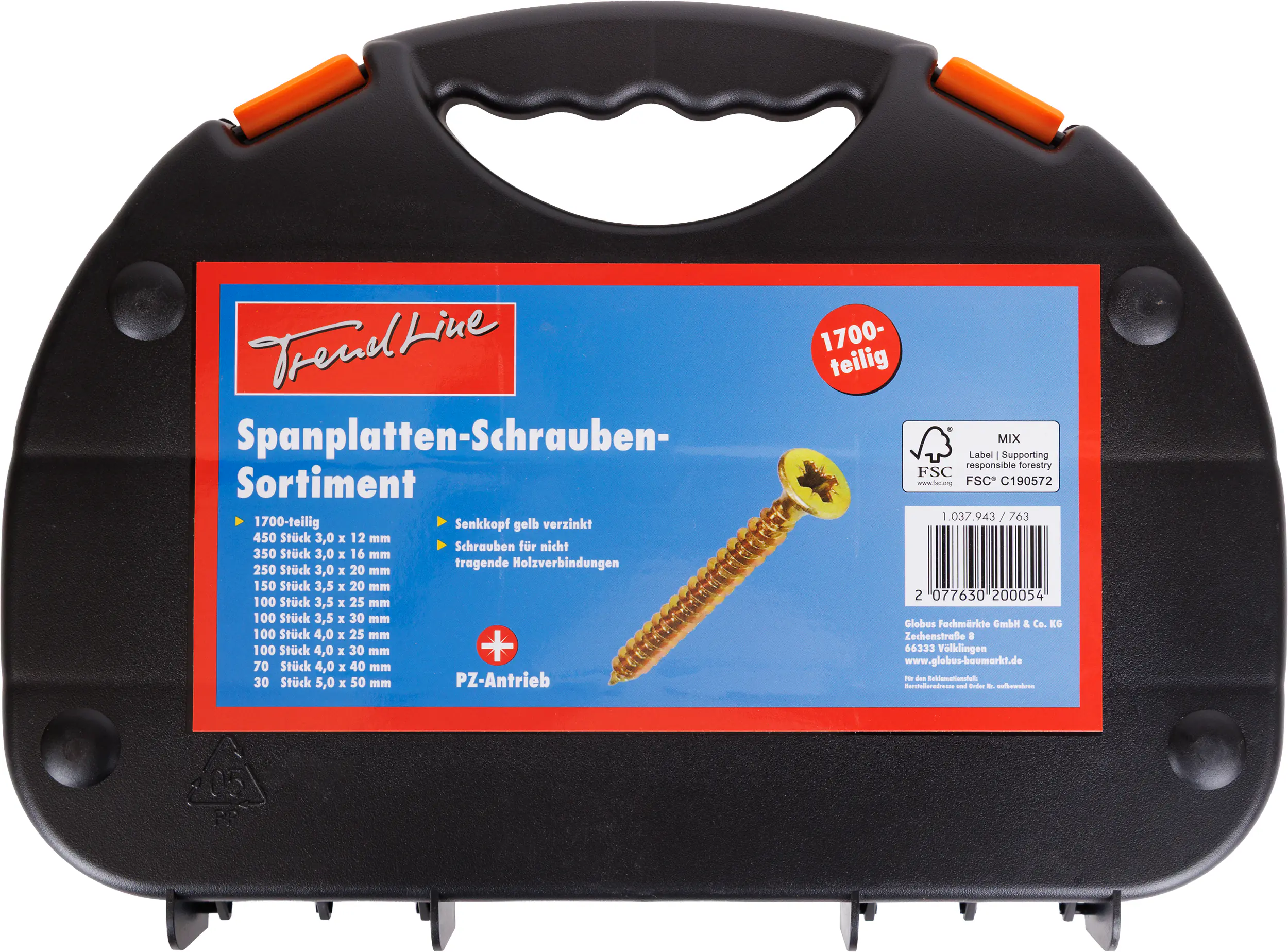 TrendLine Sortimentskasten Spanplattenschrauben PZ - 1700 teilig