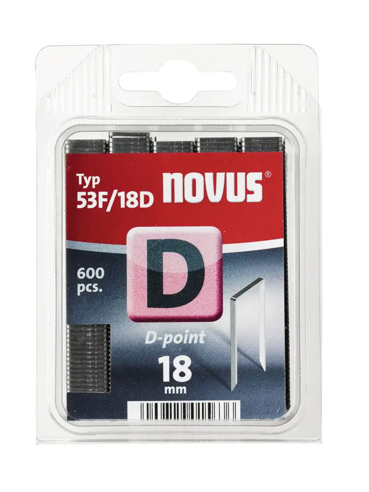 Novus Tackerklammer Typ D 53 F 18 mm 600 Stück D-Point Sägespitze Flachdrahtklammer Novus Tackerklammer Typ D 53 F 18 mm 600 Stück D-Point Sägespitze Flachdrahtklammer