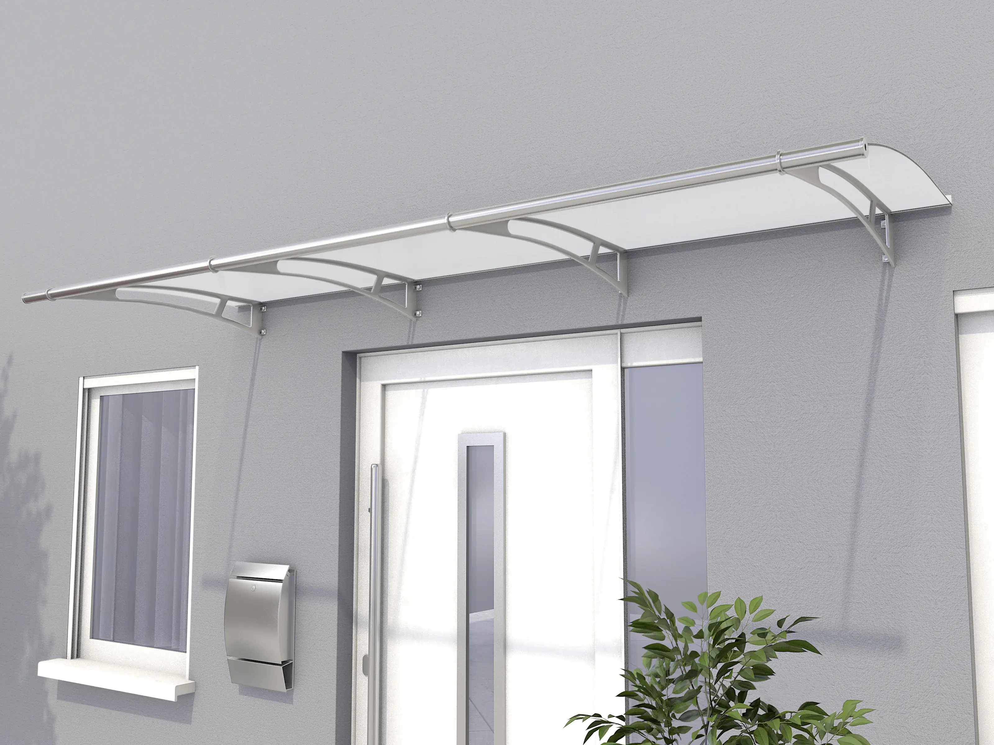 Gutta Vordach PT- L 2700 Edelstahl, Acrylglas satiniert weiß