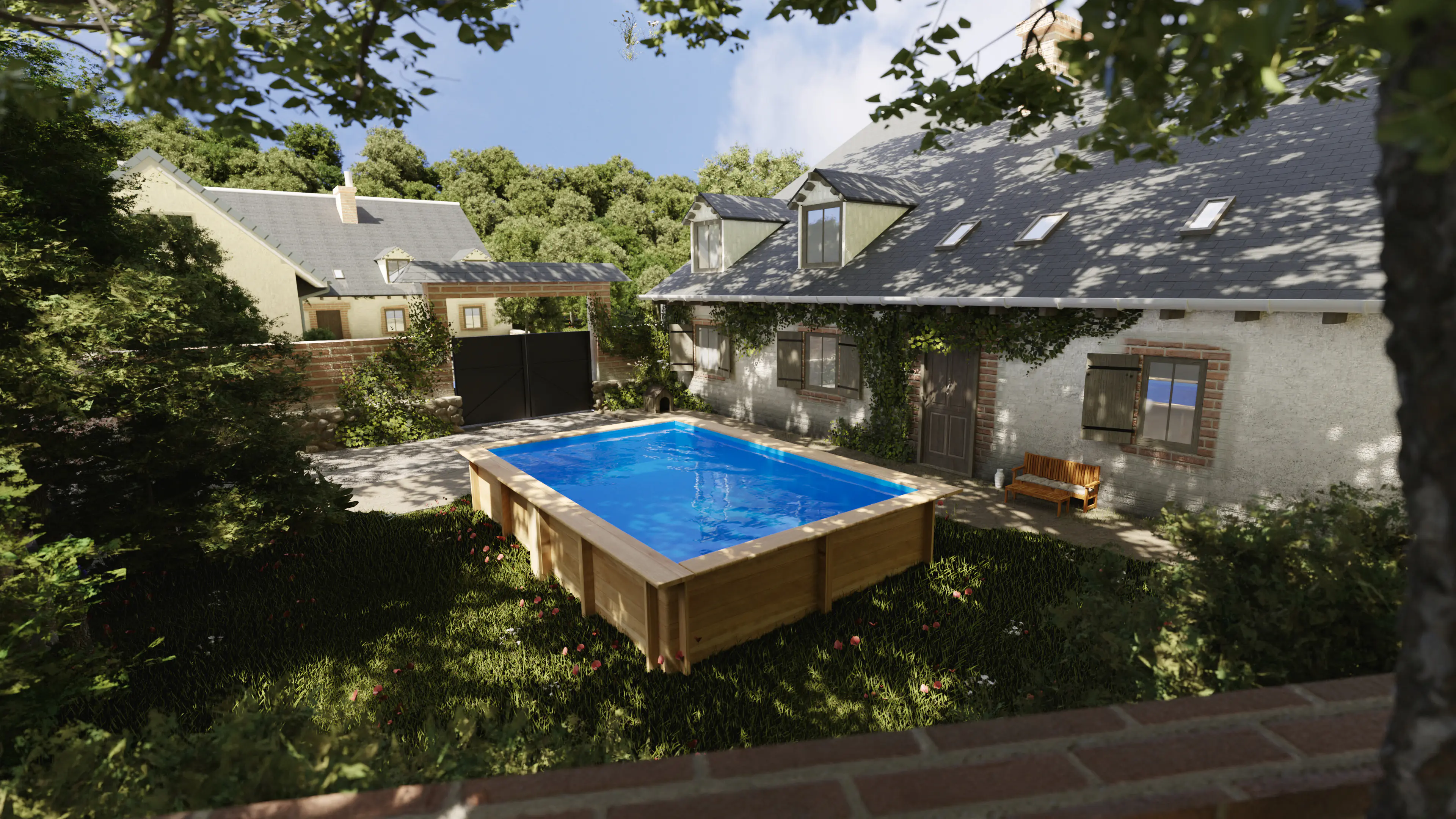 Gre Holzpool Lemon Komplettset rechteckig 375 x 200 x 68 cm natur
