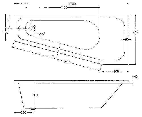 Ottofond Badewanne Koala Vario 170 x 75 cm, weiß, Modell A