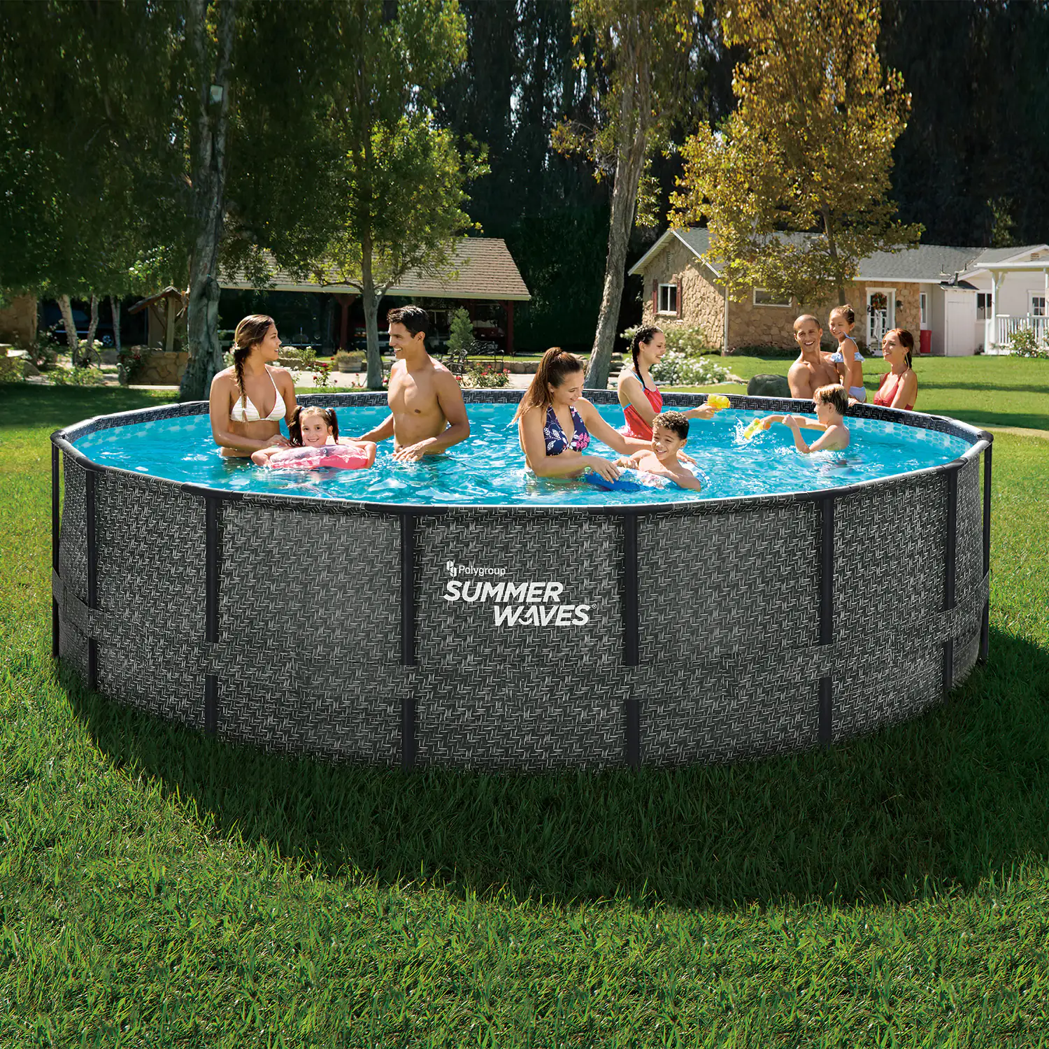 4895215110370_01 Summer Waves Pool Frame Dark Herringbone Print Elite 4,88 m x 1,22 m