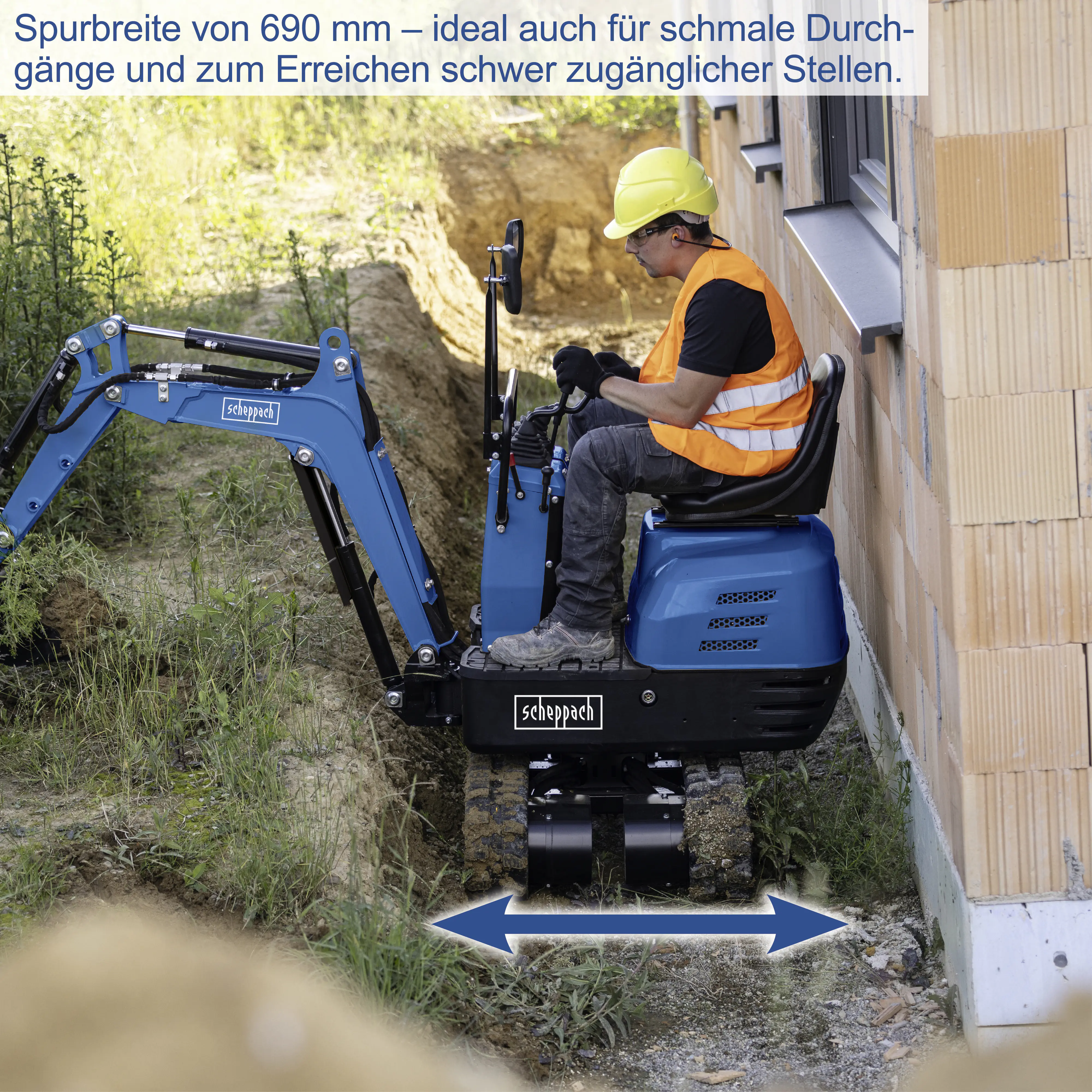 Scheppach Mini-Bagger EXC815 XXL Set inkl. Zubehör 69 cm Spurbreite