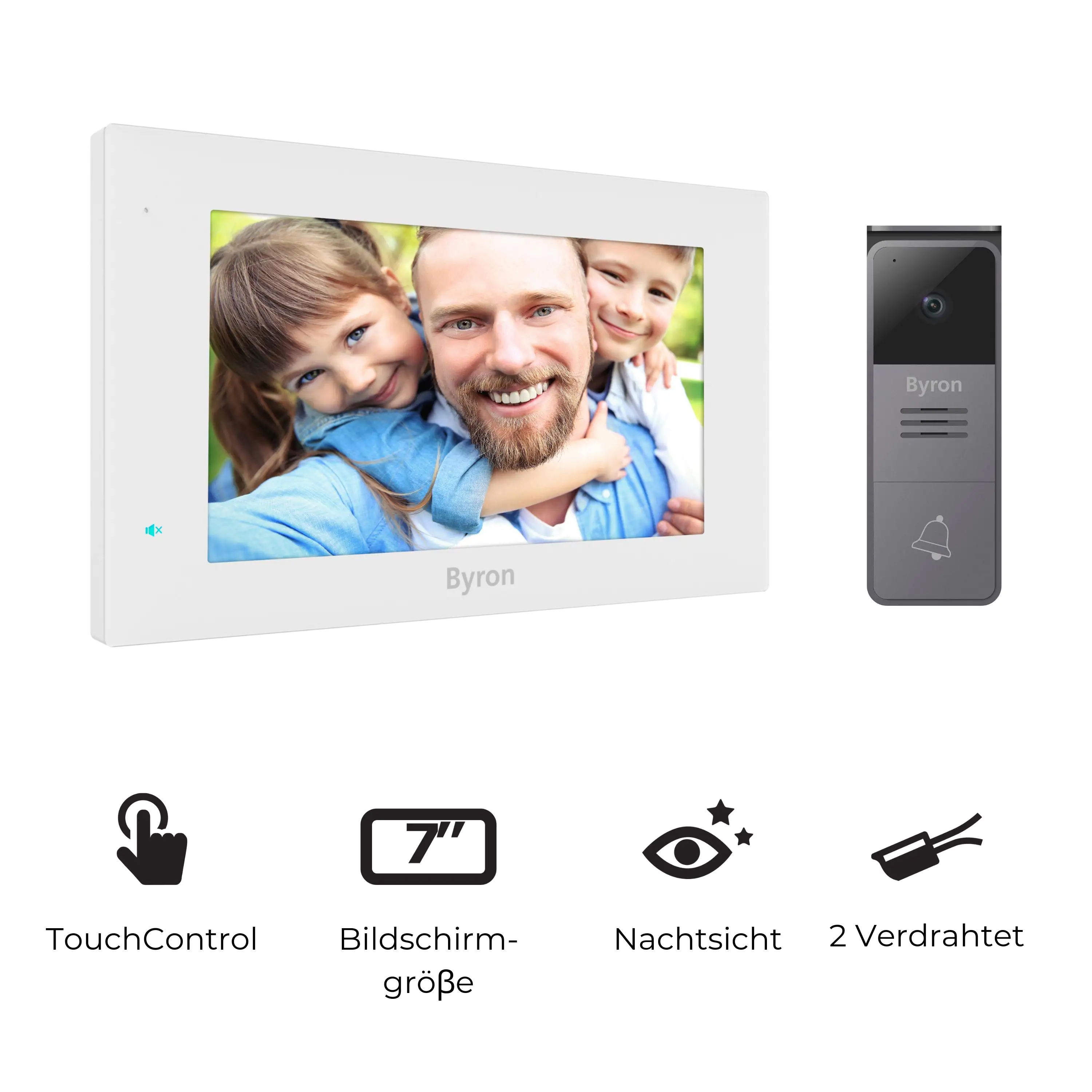 Byron Video-Türsprechanlage DIC-25712 7 Zoll Display, kabelgebunden Byron Video-Türsprechanlage DIC-25712 7 Zoll Display, kabelgebunden