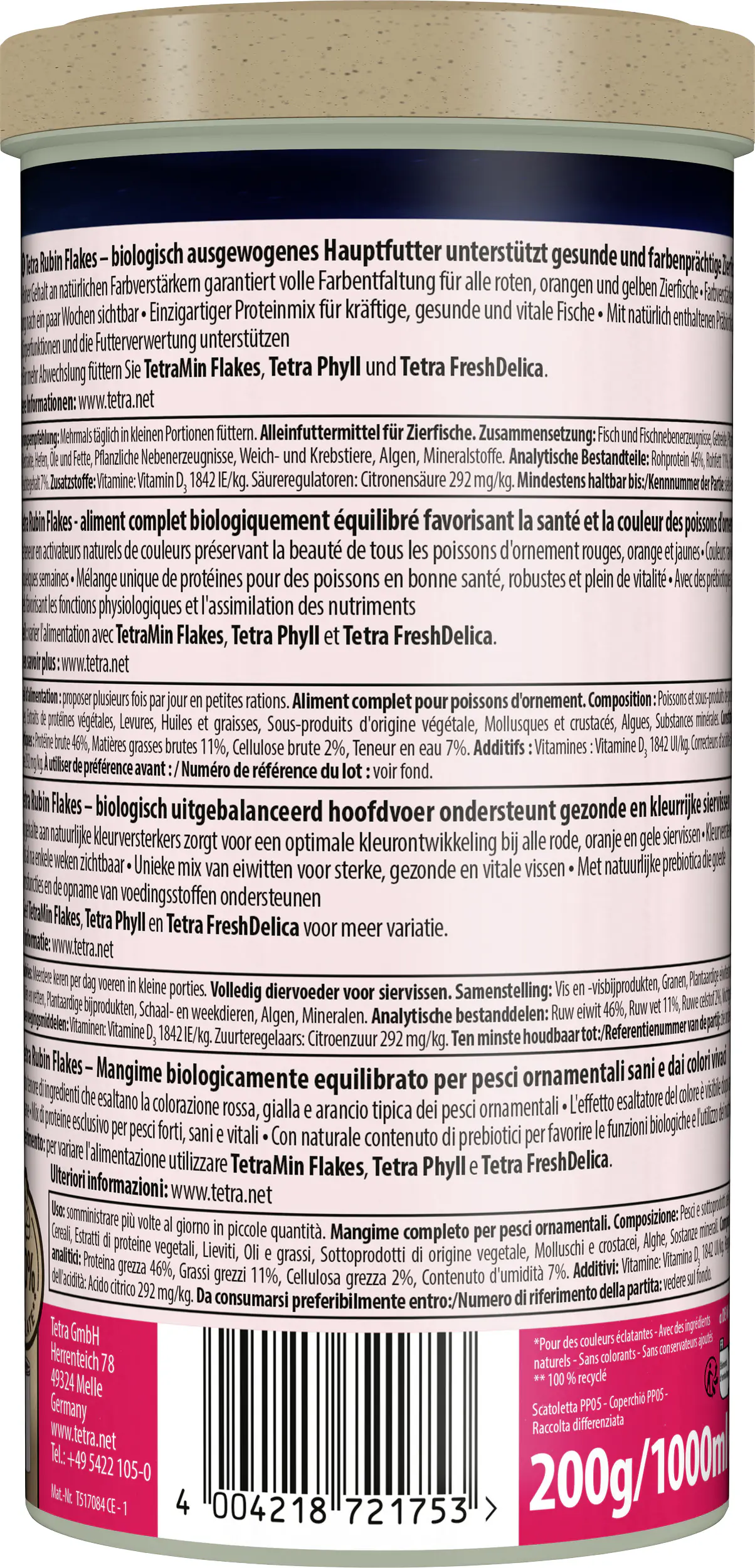 Tetra Fischfutter Rubin Flakes 1 L