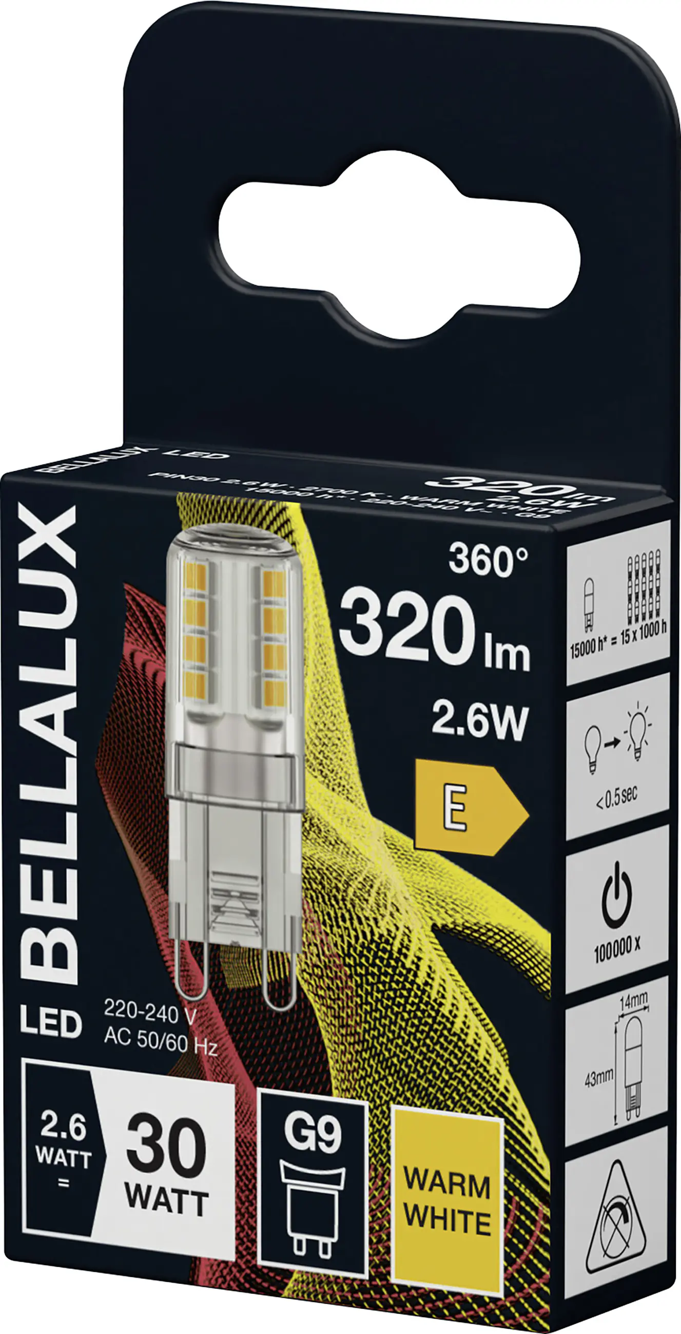 Bellalux LED Stiftsockellampe Pin30 G9 2,6 W warmweiß klar