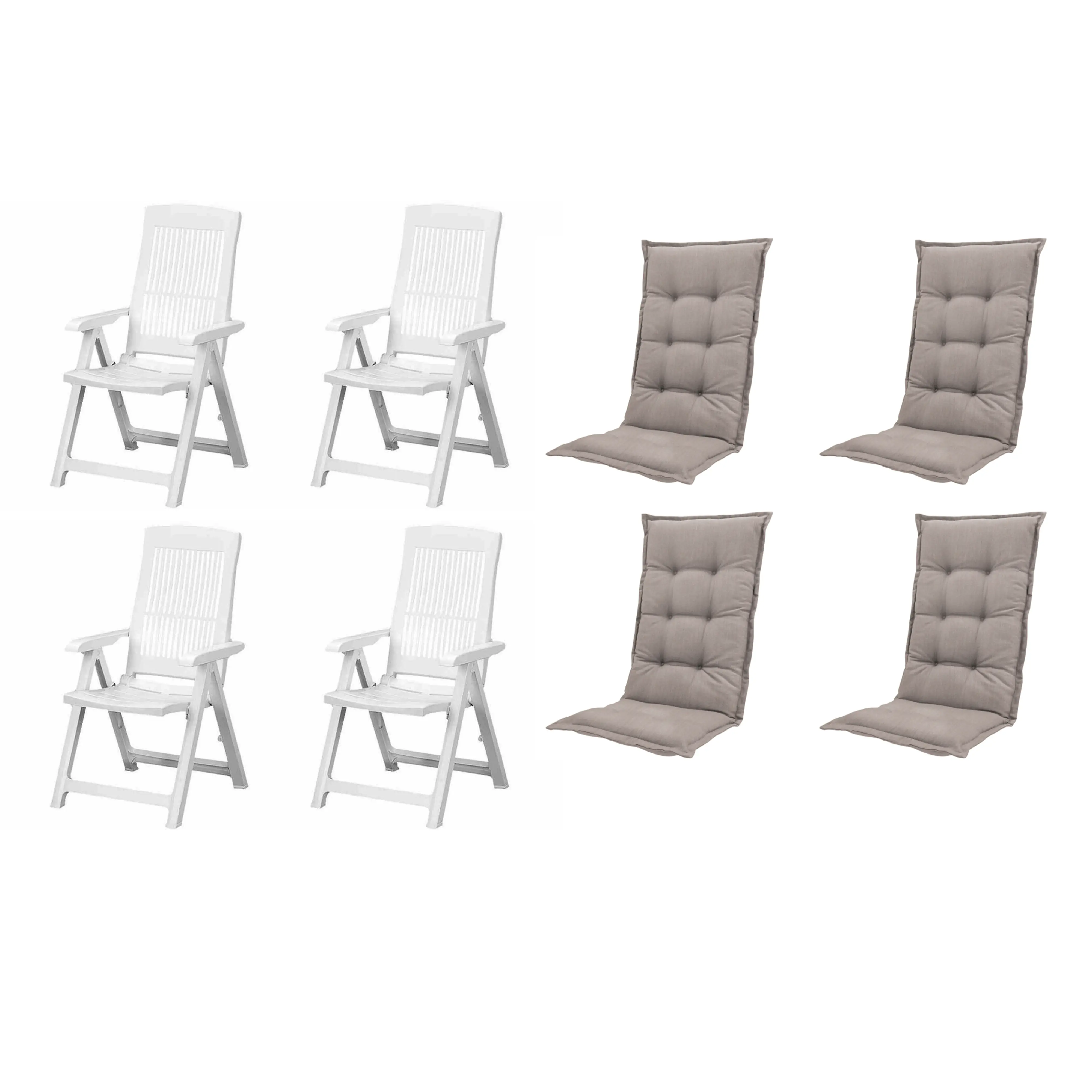 Progarden Gartenstuhl-Set Tampa mit Auflagen weiß/taupe 8-tlg.
