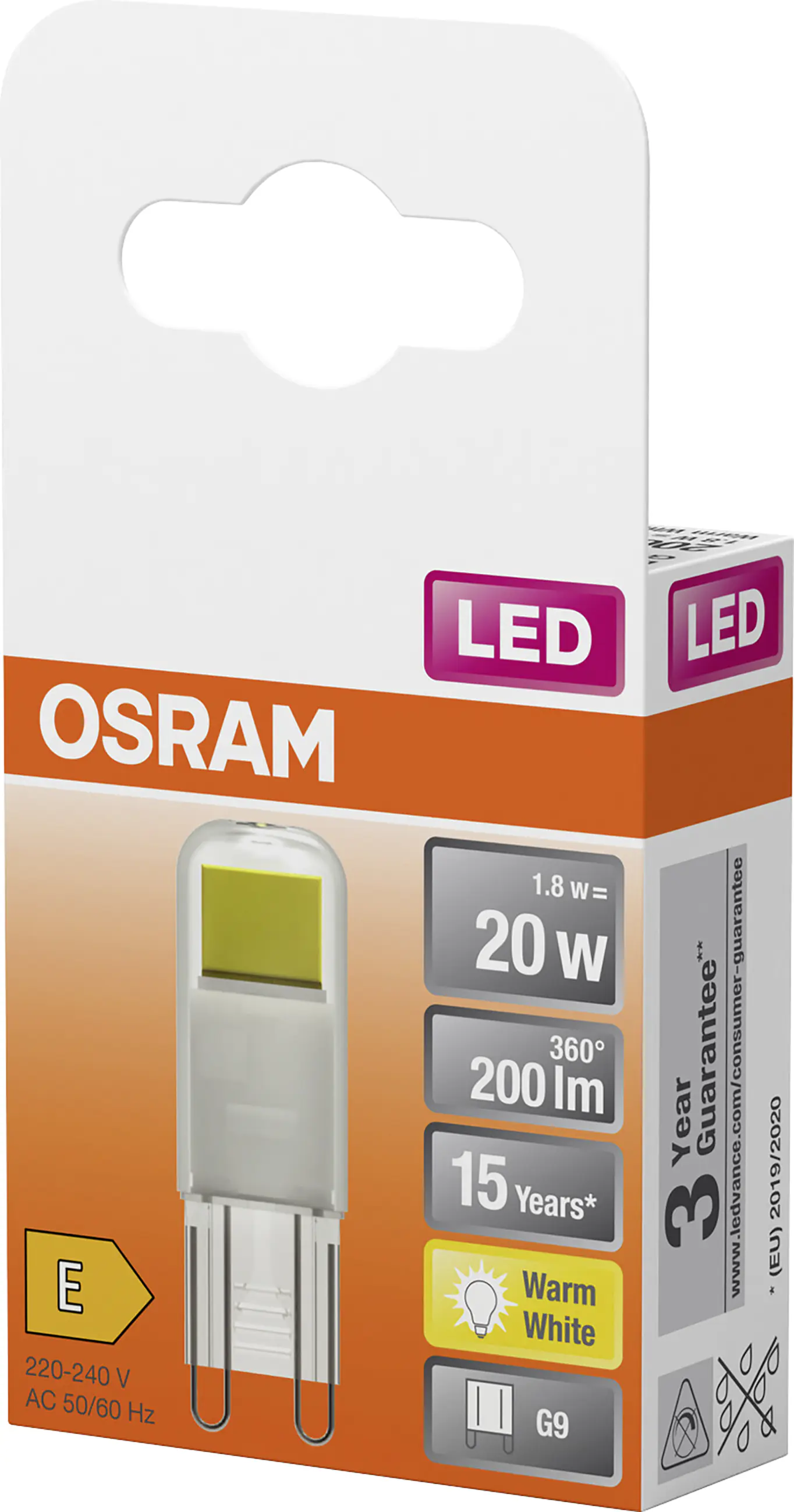 Osram LED Stiftsockellampe Pin20 G9 1,8 W warmweiß
