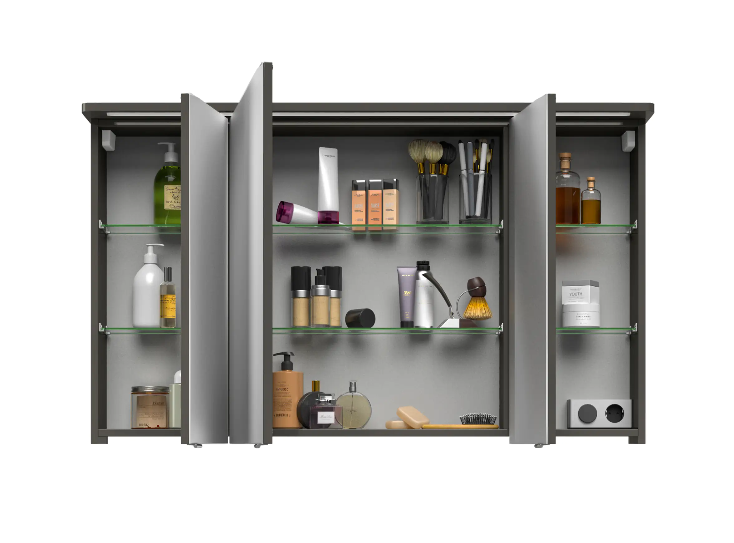 4017026088796_2 Pelipal Spiegelschrank Fokus 4005 Lack steingrau Hochglanz, Breite 120 cm