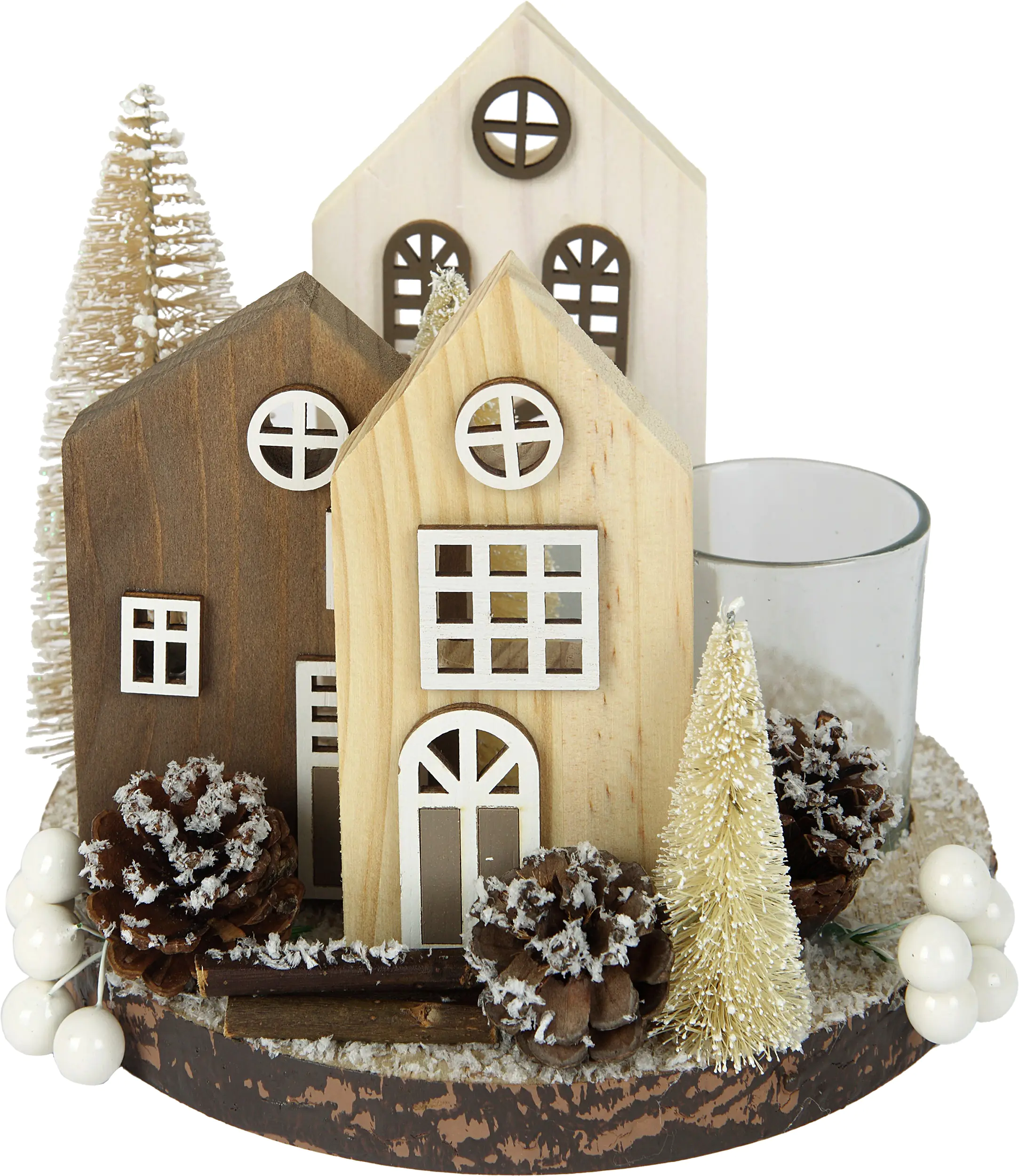 TrendLine weihnachtliche Häuser Wohndeko aus Holz Ø 18 x 15,5 cm