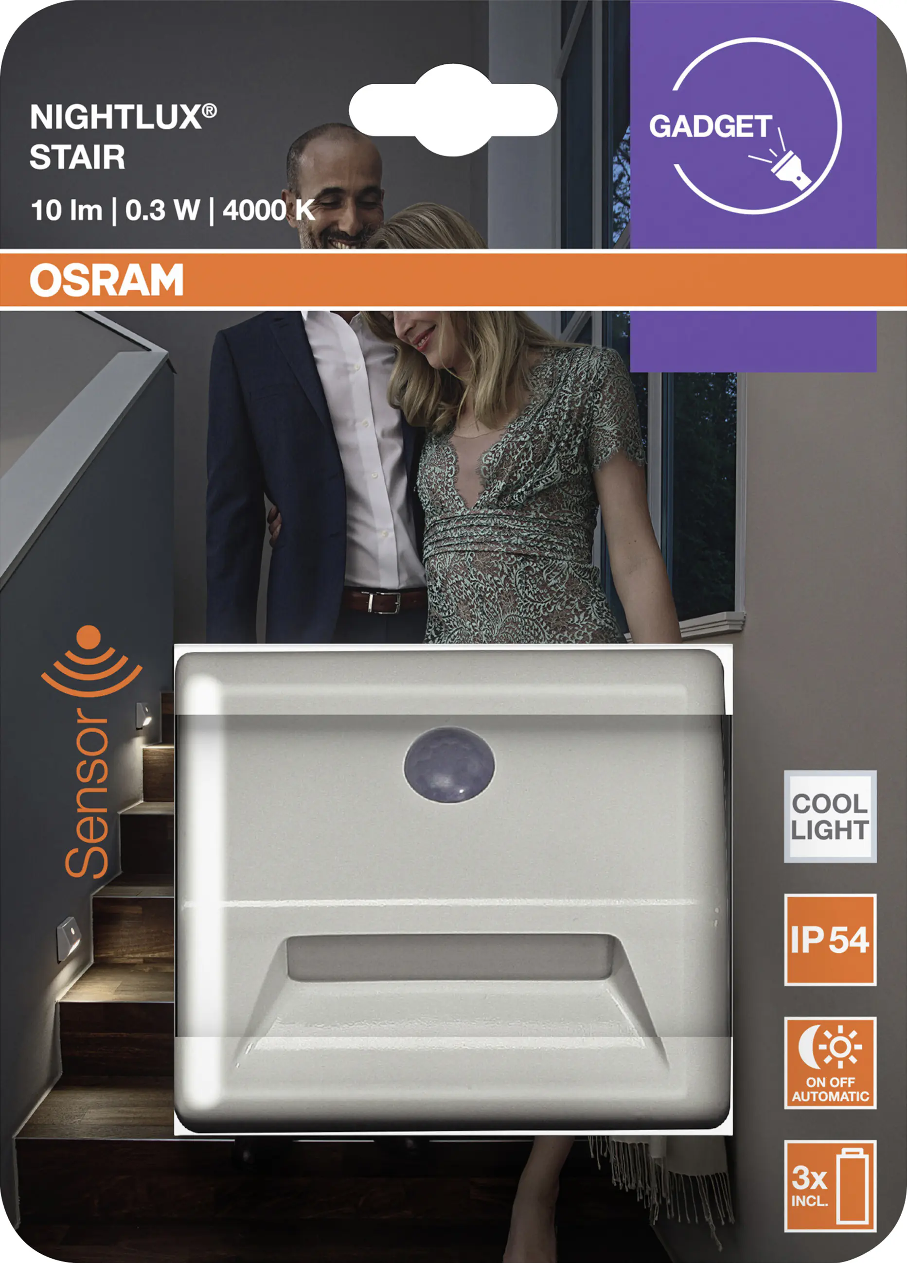 Osram LED-Nachtlicht Nightlux Stair mit Licht- & Bewegungssensor 7,3 cm kaltweiß weiß