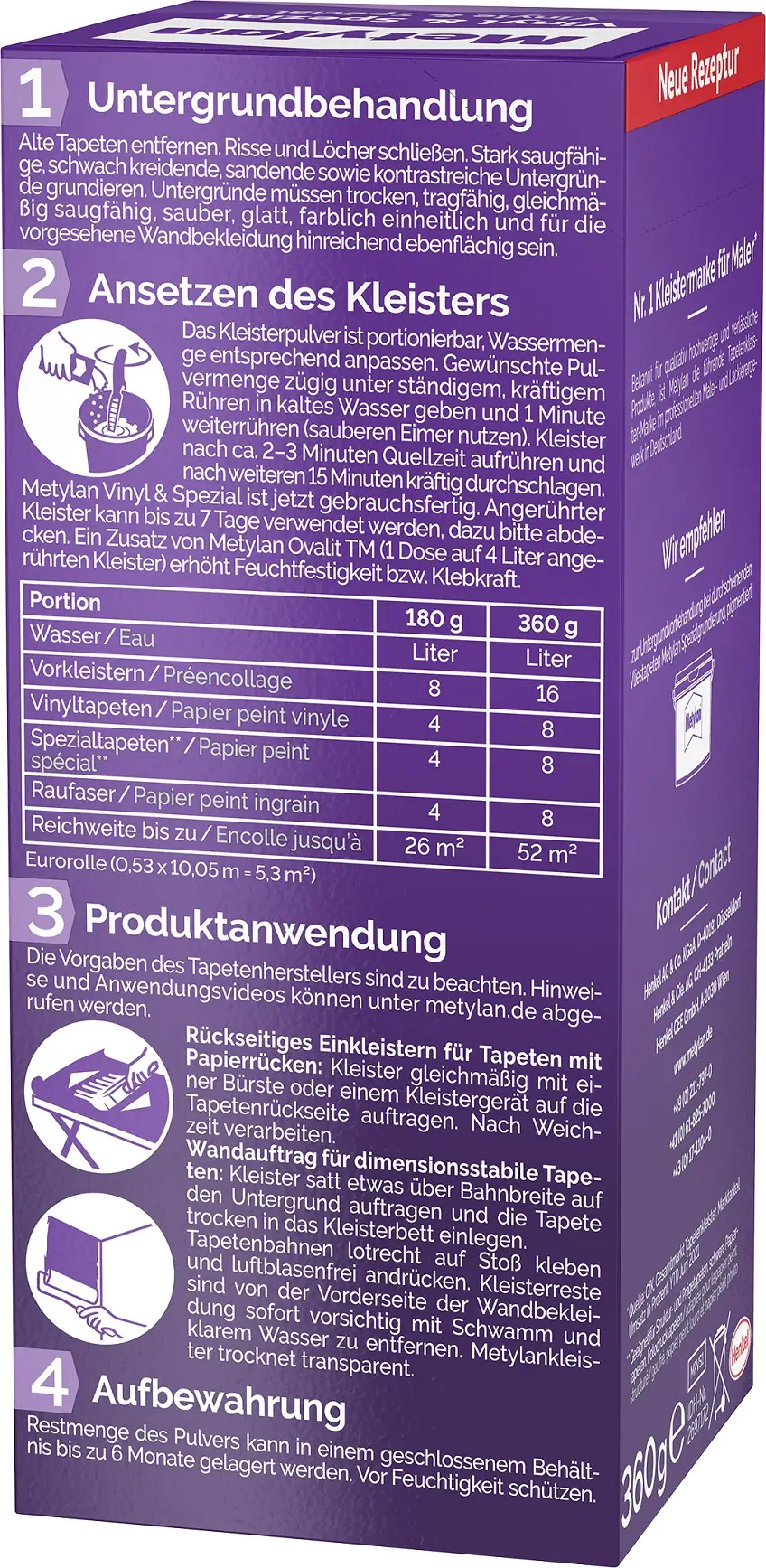 Metylan Vinyl & Spezial Tapetenkleister 360 g Paket, trocknet transparent Metylan Vinyl & Spezial Tapetenkleister 360 g Paket, trocknet transparent