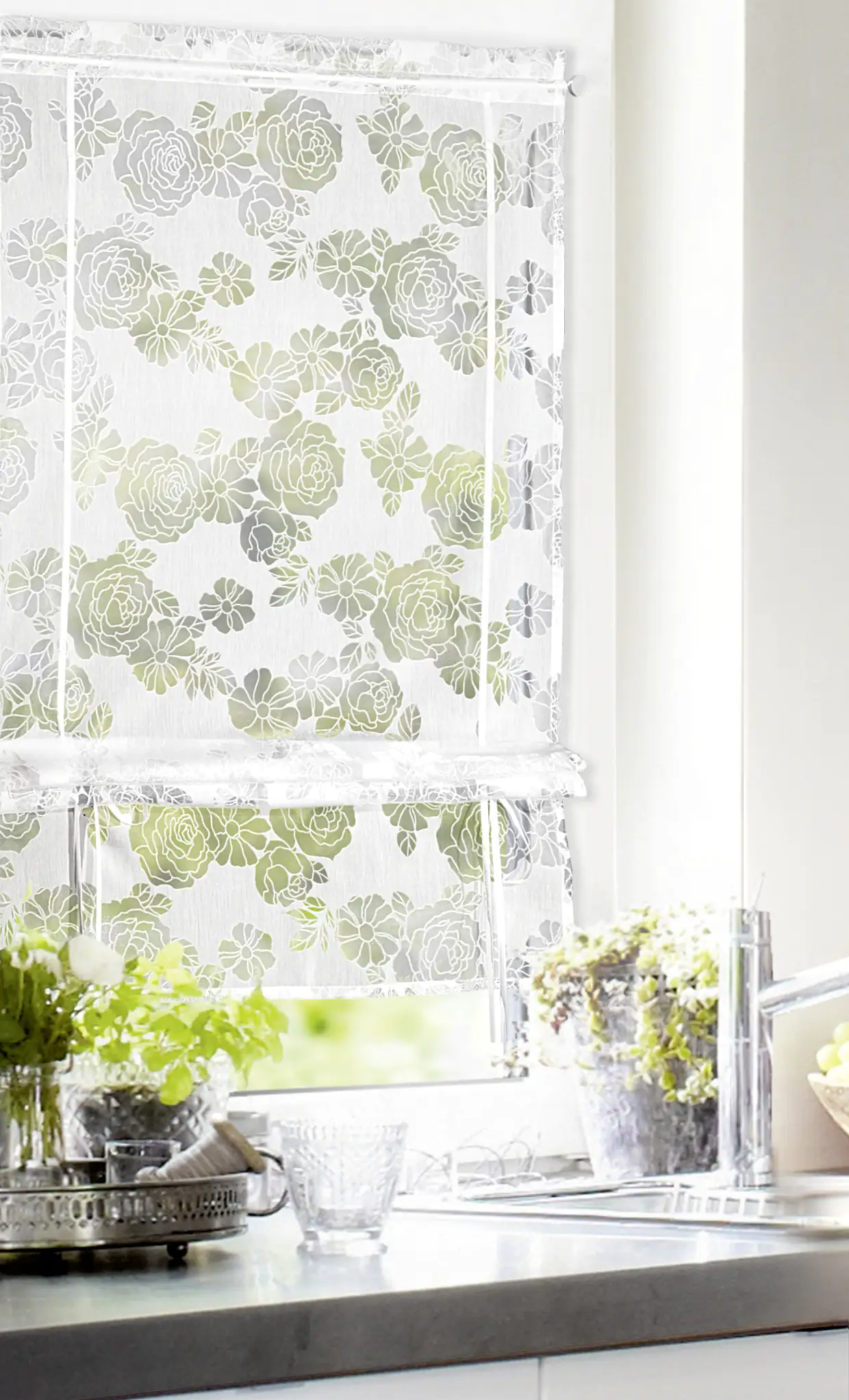 Neusser Collection Bändchenrollo Blumenmotiv, weiß, 120 x 60 cm