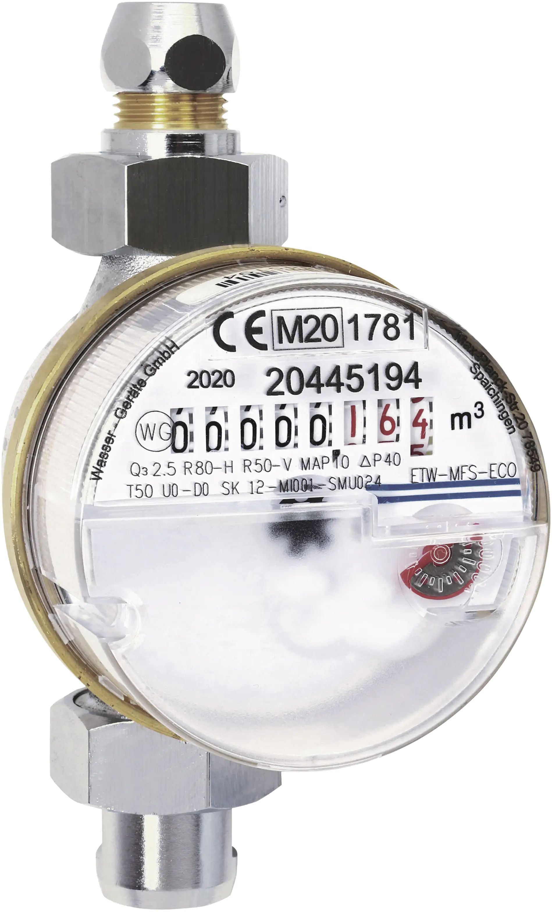 Waschbeckenwasserzähler Eco 1/2" QN 1,5, für Warmwasser