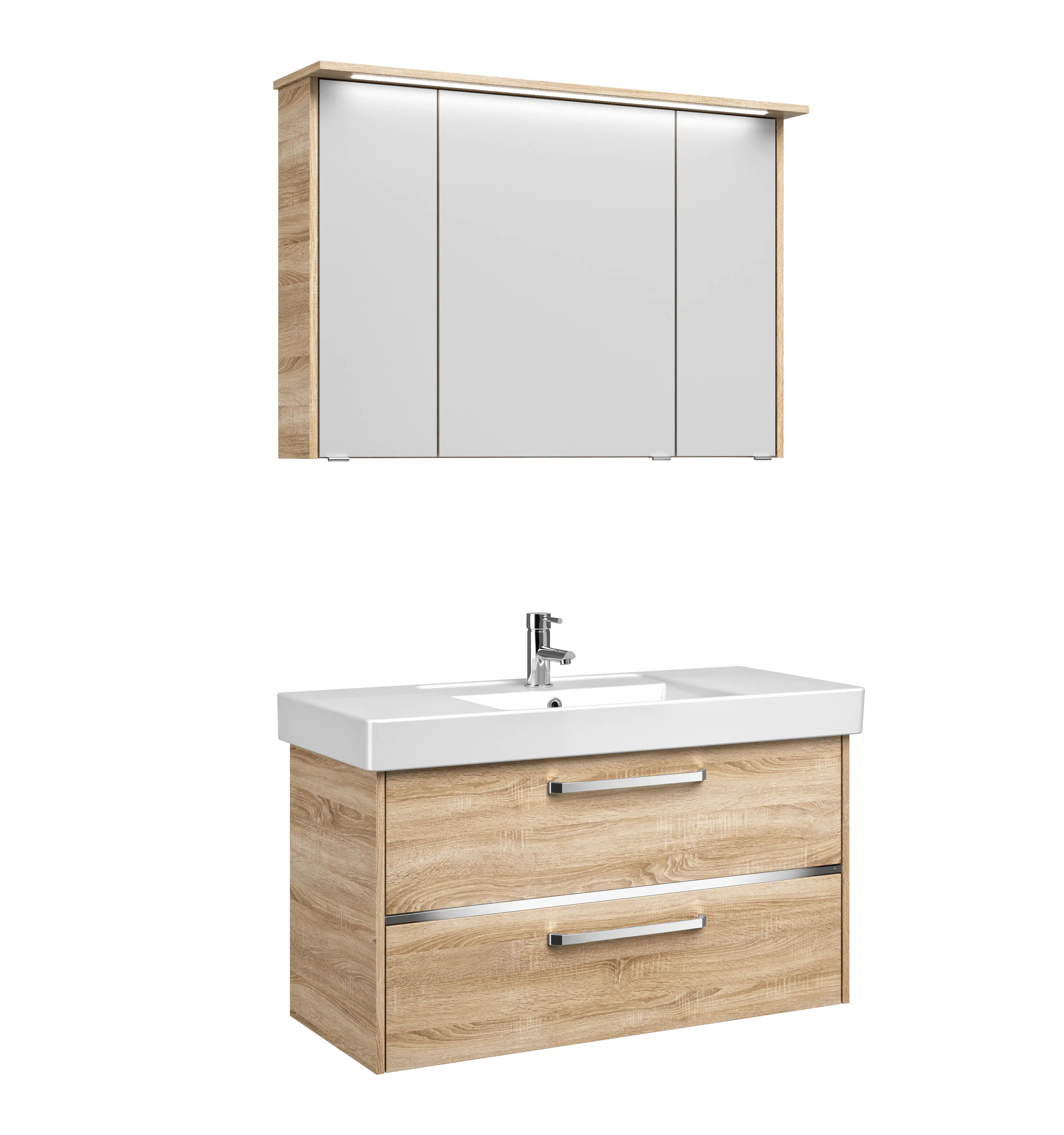 Primaster Badmöbelset Berlin eiche 105 cm Twin LED, Keramikwaschtisch