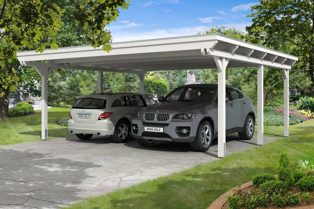 SKAN HOLZ Carport Emsland 613 x 604 cm mit EPDM-Dach, lasiert in Weiß SKAN HOLZ Carport Emsland 613 x 604 cm mit EPDM-Dach, lasiert in Weiß