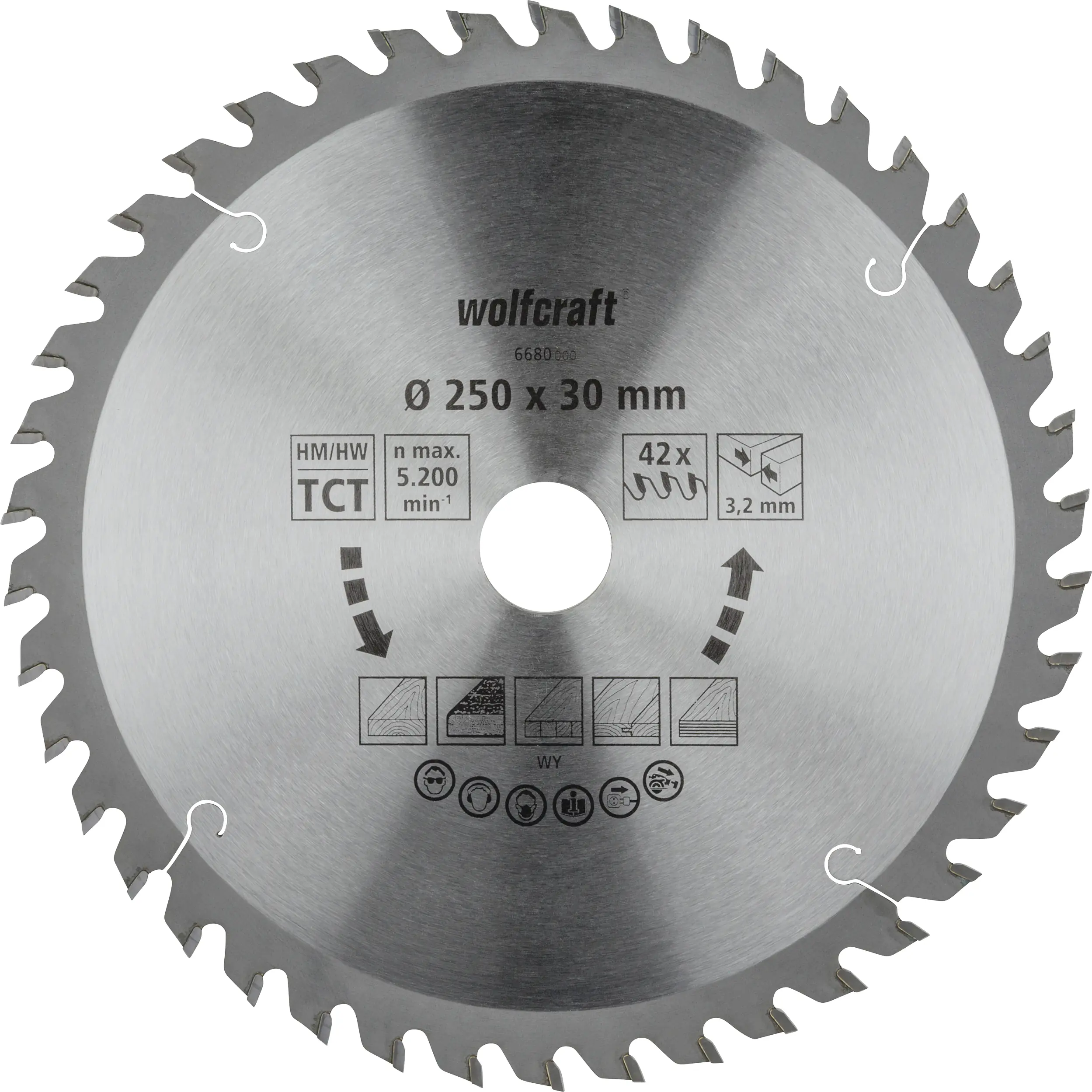 Wolfcraft Kreissägeblatt Ø 250 mm Bohrung Ø 30 mm 42 Zähne