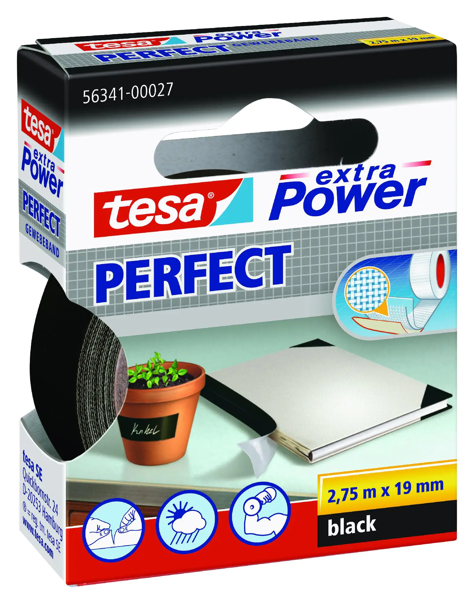 tesa extra Power Gewebeband Perfect 2,75 m x 19 mm, schwarz tesa extra Power Gewebeband Perfect 2,75 m x 19 mm, schwarz