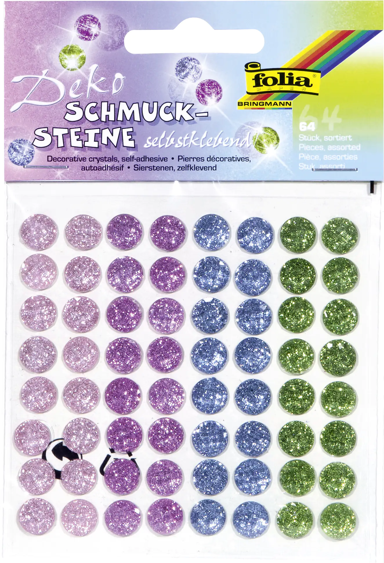 Glorex Schmucksteine Glitter Charm, 64 Stück, selbstklebend