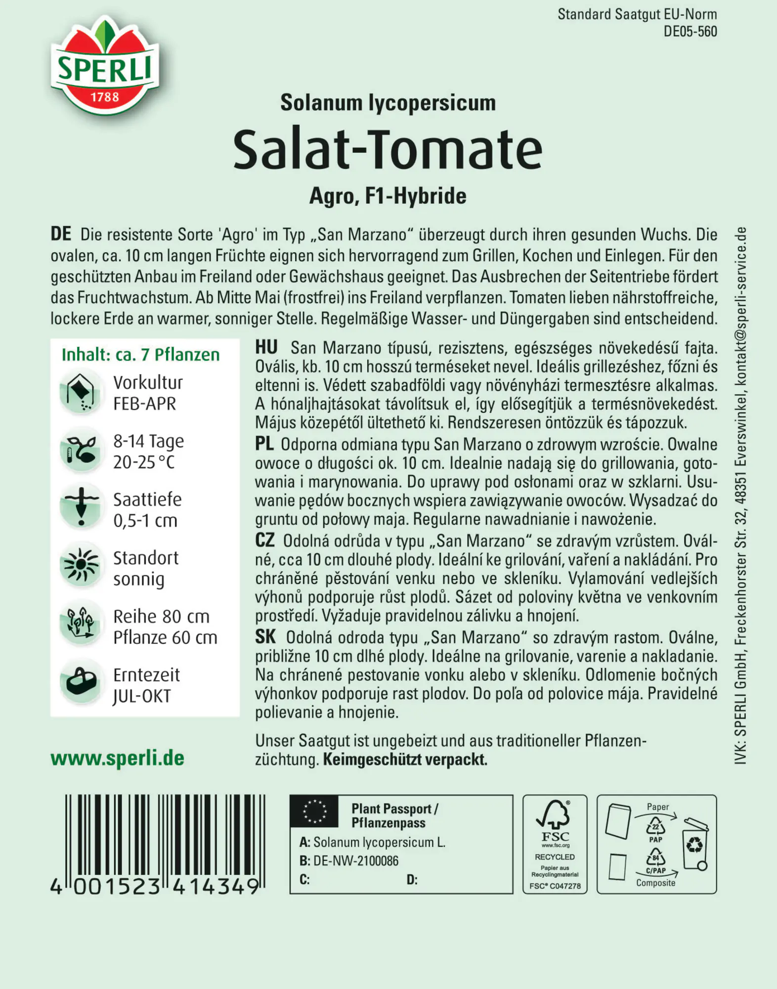 Sperli Salat-Tomate Agro F1