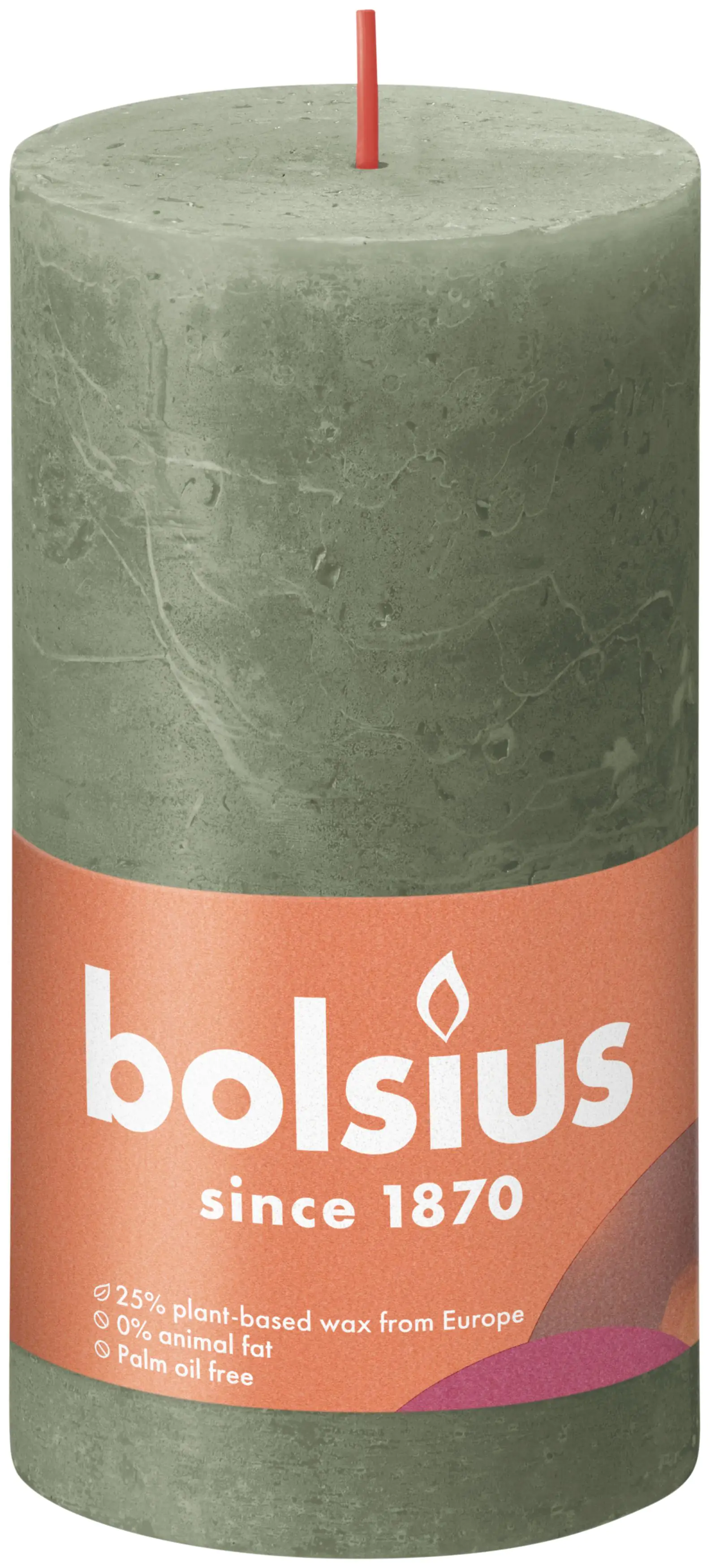 8717847146656 Bolsius Rustik Stumpenkerze olivengrün, Höhe: 13 cm, Ø 6,8 cm